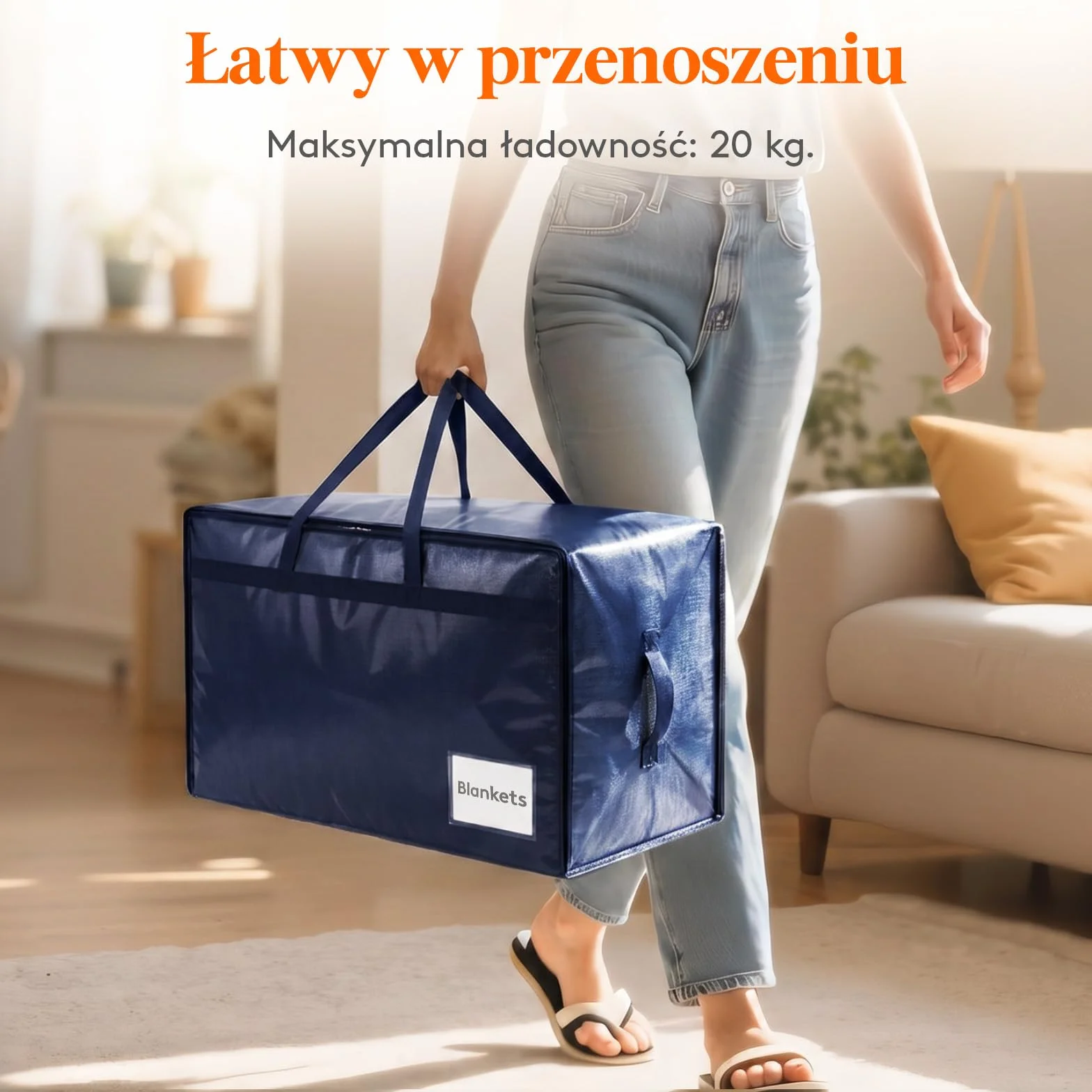 Lifewit 4 Sztuki 90 L Torby Do Przeprowadzki Z Uchwytem, Przechowywania Kołder, Duża Torba Z Zamkiem Błyskawicznym, Do Przechowywania Pościeli, Niebieski