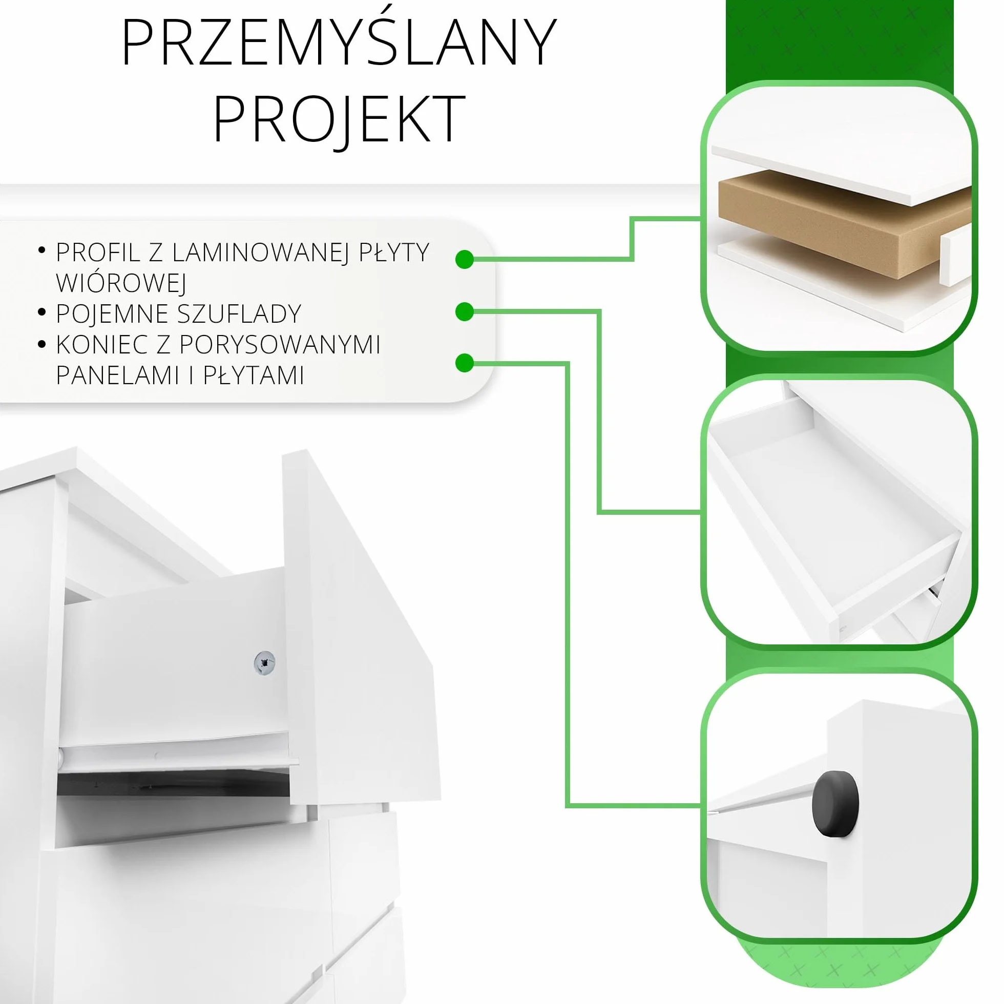 CDF Komoda biała z 6 szufladami, głębokość 30 cm, komoda, do salonu, sypialni, szafka z szufladami, dużo miejsca do przechowywania, odpowiedni organizer na ubrania, szerokość 120 cm, nowoczesny wygląd