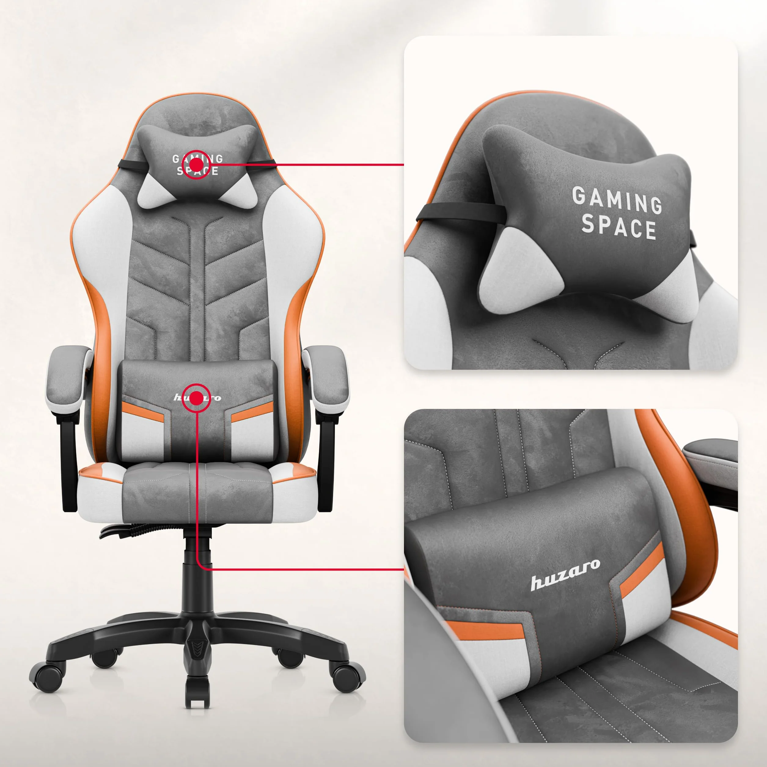 huzaro Force 2.7 ergonomiczne krzesło gamingowe, nośność 140 kg, krzesło komputerowe i krzesło biurowe z regulacją wysokości, krzesło do biurka z podparciem lędźwiowym, poduszka pod kark i