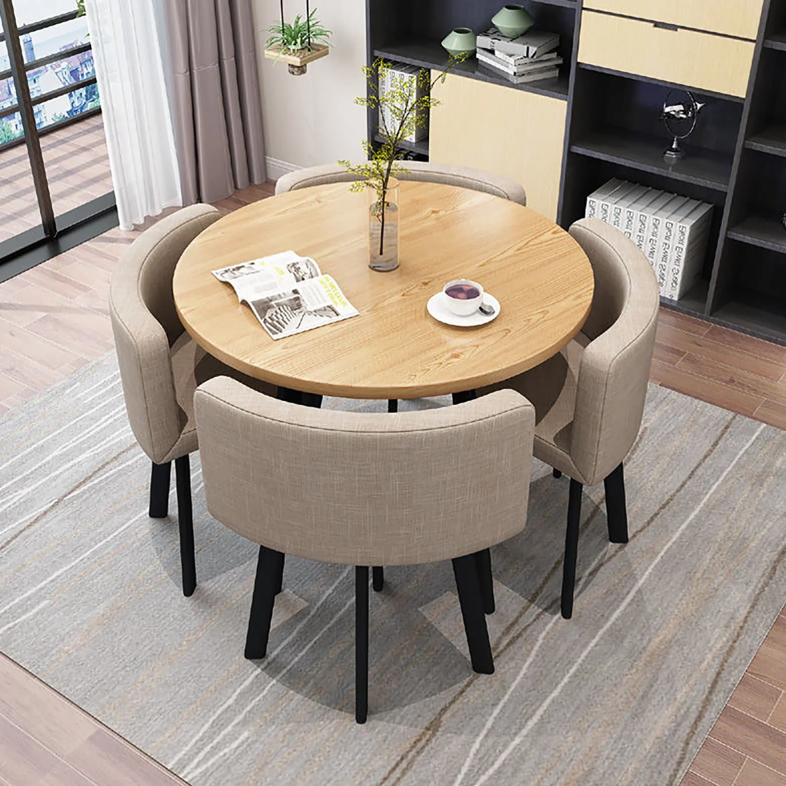 Zestaw do jadalni - nowoczesny okrągły stół do jadalni i 4 krzesła - 80 cm (dł.) x 80 cm (szer.) x 75 cm (wys.) - oszczędność miejsca - wymagany montaż