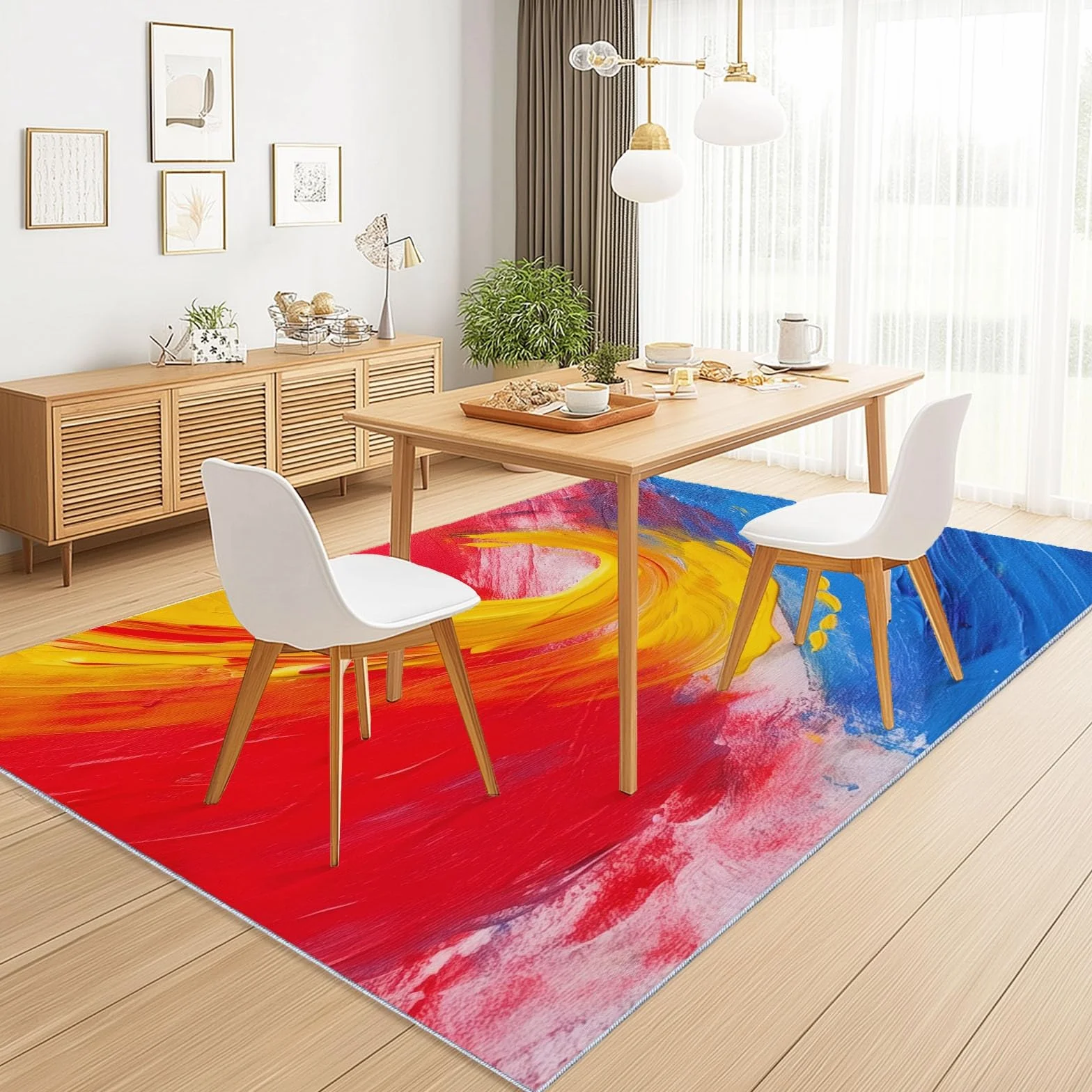 Minimalistyczny abstrakcyjny drukowany dywan do salonu z kolorowymi klockami motyw antypoślizgowy dywan zmywalny z krótkim włosiem, kolorowe ekologiczne wnętrze do pokoju dziecięcego, 180 x 240 cm