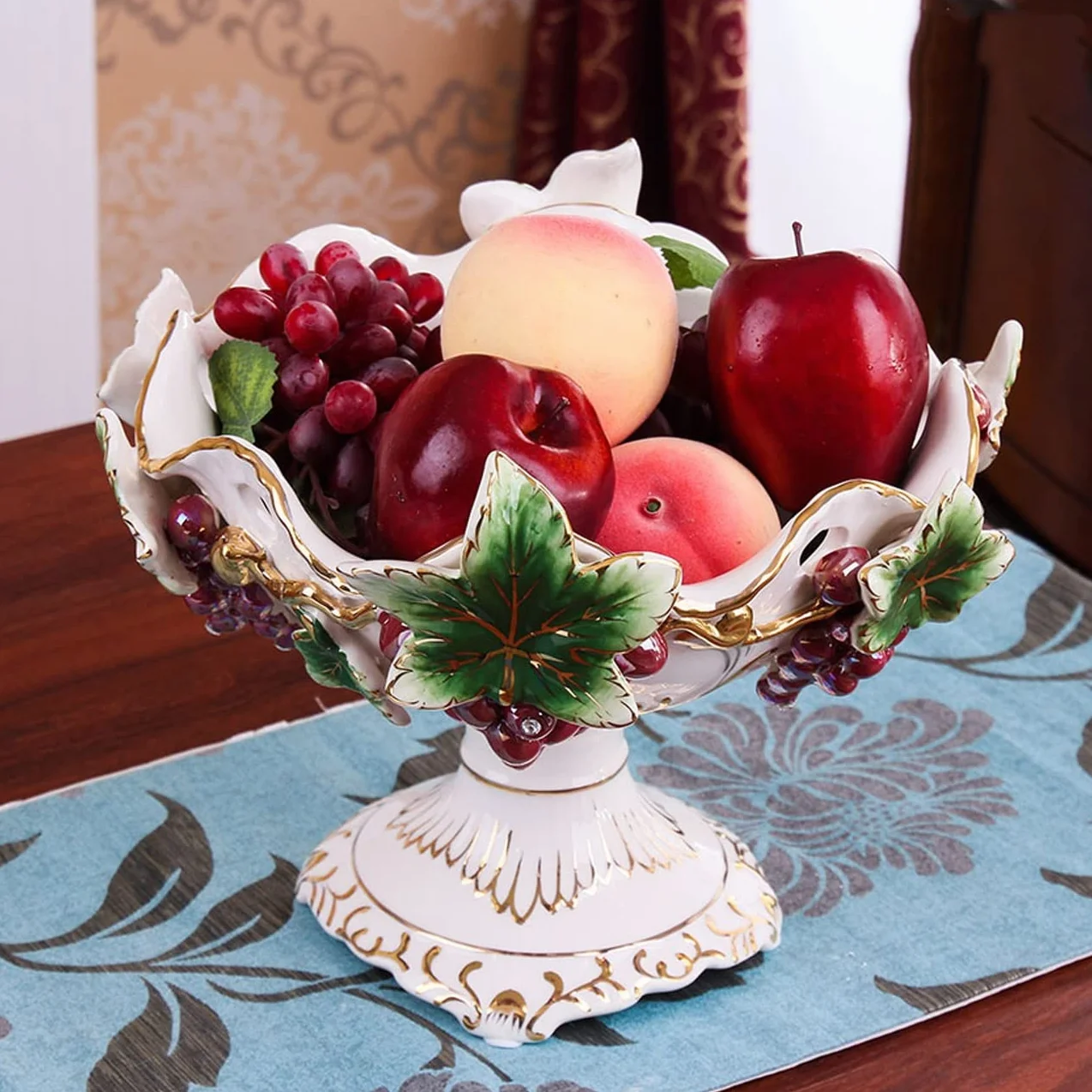Ceramiczna miska na owoce, Porcelanowy styl dworski cukierki orzechy talerz dekoracja winogron taca, wysokiej klasy przekąski kompot jagoda kosz na owoce(Orange)