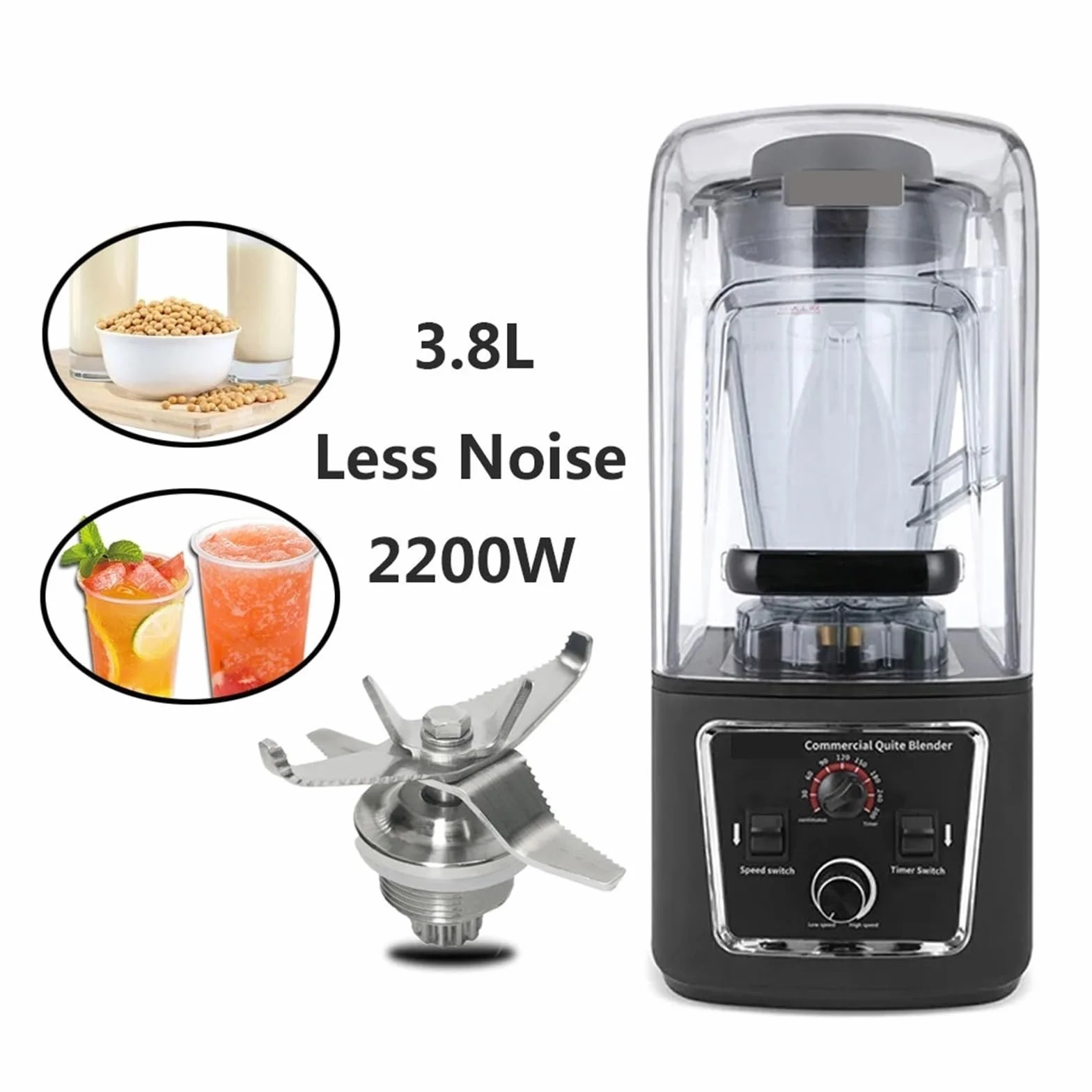 Blender Komercyjny, Profesjonalny Mikser, Sokowirówka, Lód, Koktajle Mleczne, 3,8 L/5 L, Maszyna Do Robienia Lodu Piaskowego, Robot Kuchenny Pieczenie Bez WysiłKu