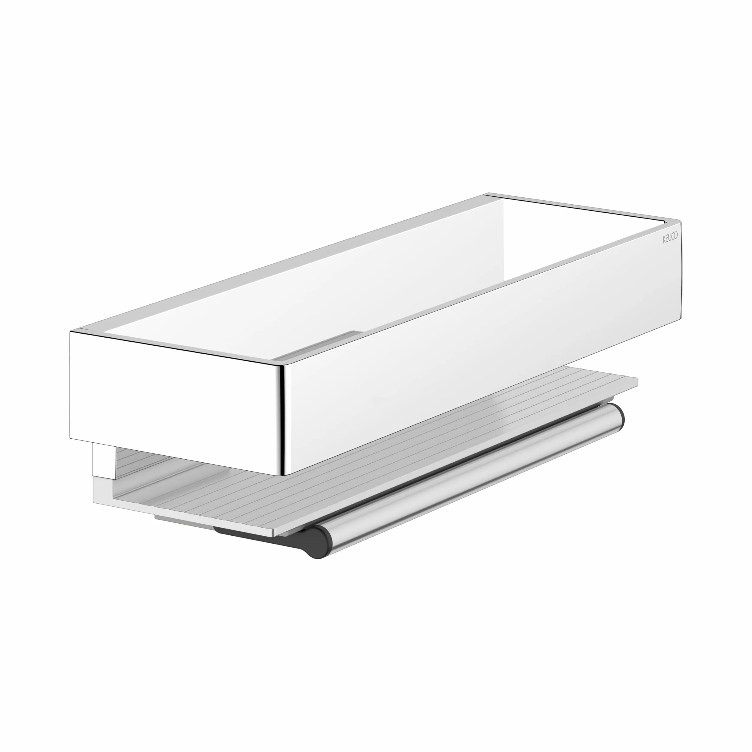 KEUCO EDITION 11 Koszyk prysznicowy 30 cm, ze ściągaczem prysznicowym, aluminium anodowane i chromowane, Made in Germany, zdejmowany, ze śrubami i kołkami, Półka prysznicowa z wycieraczką do wiercenia