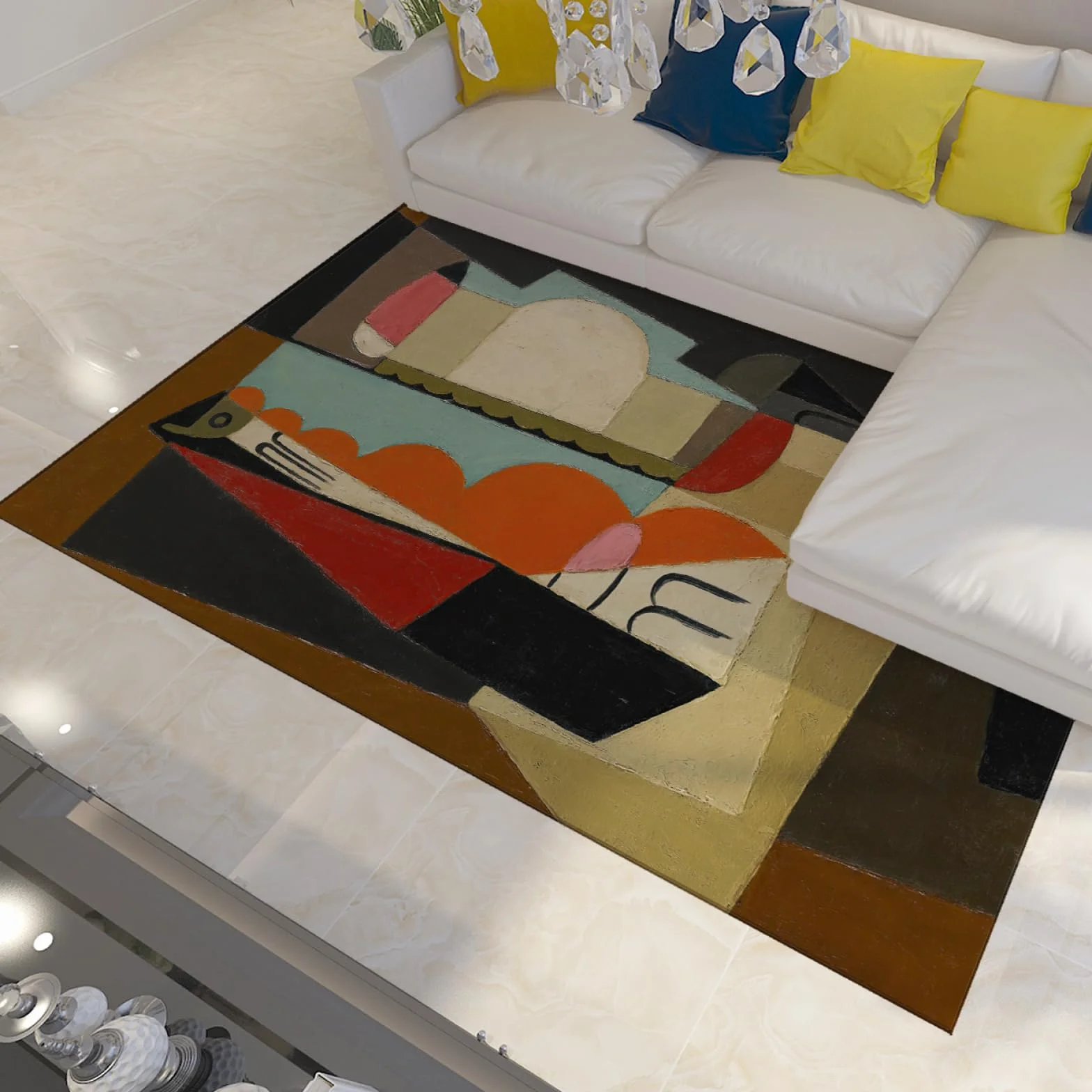 Cienkie kolorowe klocki dywan 150 x 240 cm Cubiste Martwa natura Słynne wydruki Malarstwo Dywany wewnętrzne do kuchni Salon Sypialnia Biuro