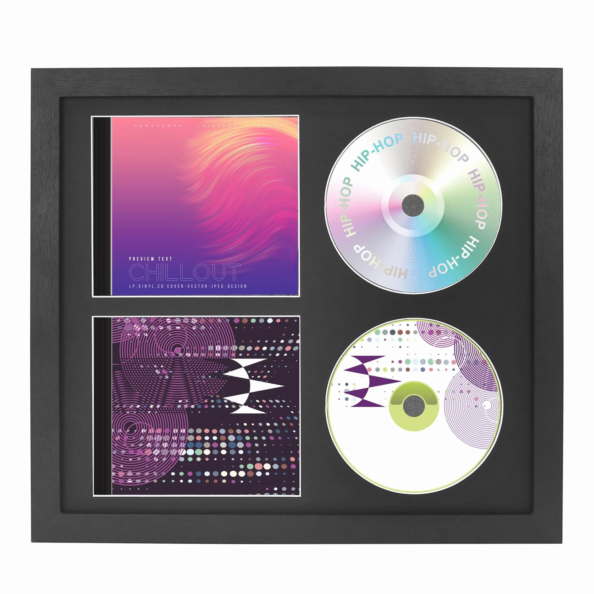 FramePro Podwójna ramka na płyty CD 36 cm x 32,5 cm, uchwyt na płyty z prawdziwym szkłem, dekoracja na ścianę, czarna mata