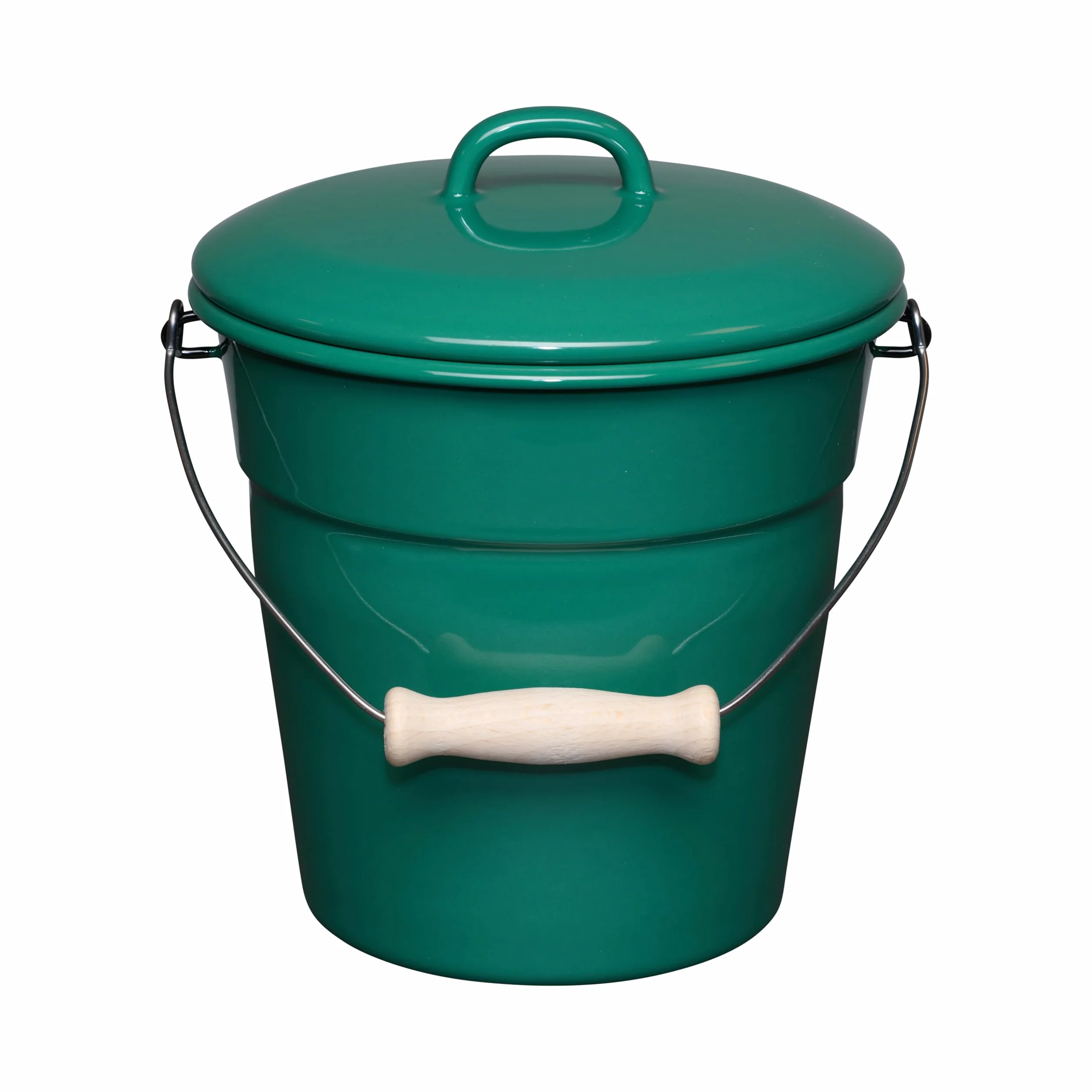 Riess 0369-111 wiadro bio z pokrywką, Ø 20 cm, 3,5 l, emalia, 1170 kg, LBH 21 x 22 x 18,8 cm, chłodziarka do napojów, wiadro na lód, kosz ogrodowy (Nature Green Dark)