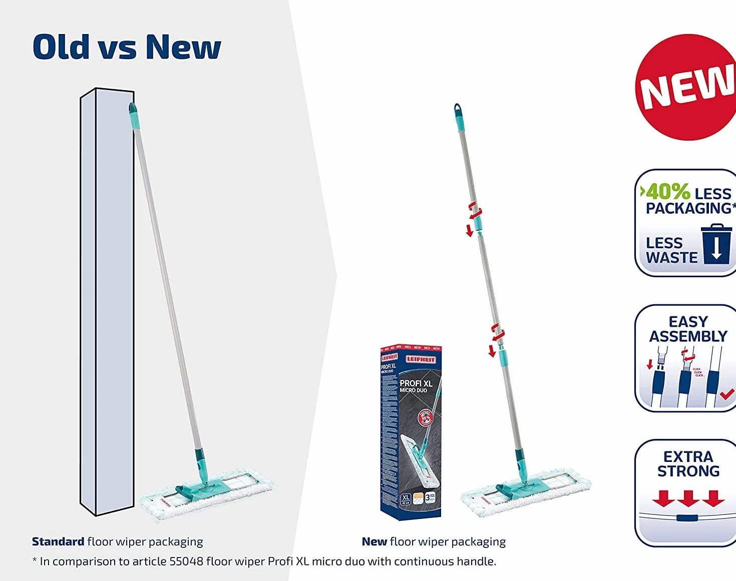 Leifheit Profi XL micro Duo mop stalowy uchwyt 146 cm mikrofibra system click 360°
