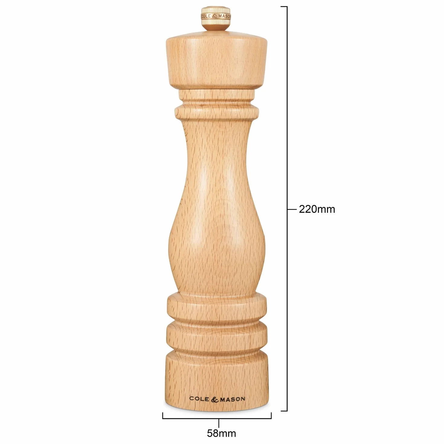 Cole & Mason London Zestaw młynków do soli i pieprzu z naturalnego buku, 220 mm, precyzyjne mechanizmy węglowe/ceramiczne, młynki do soli i pieprzu z regulowanym mieleniem, drewno bukowe, zestaw