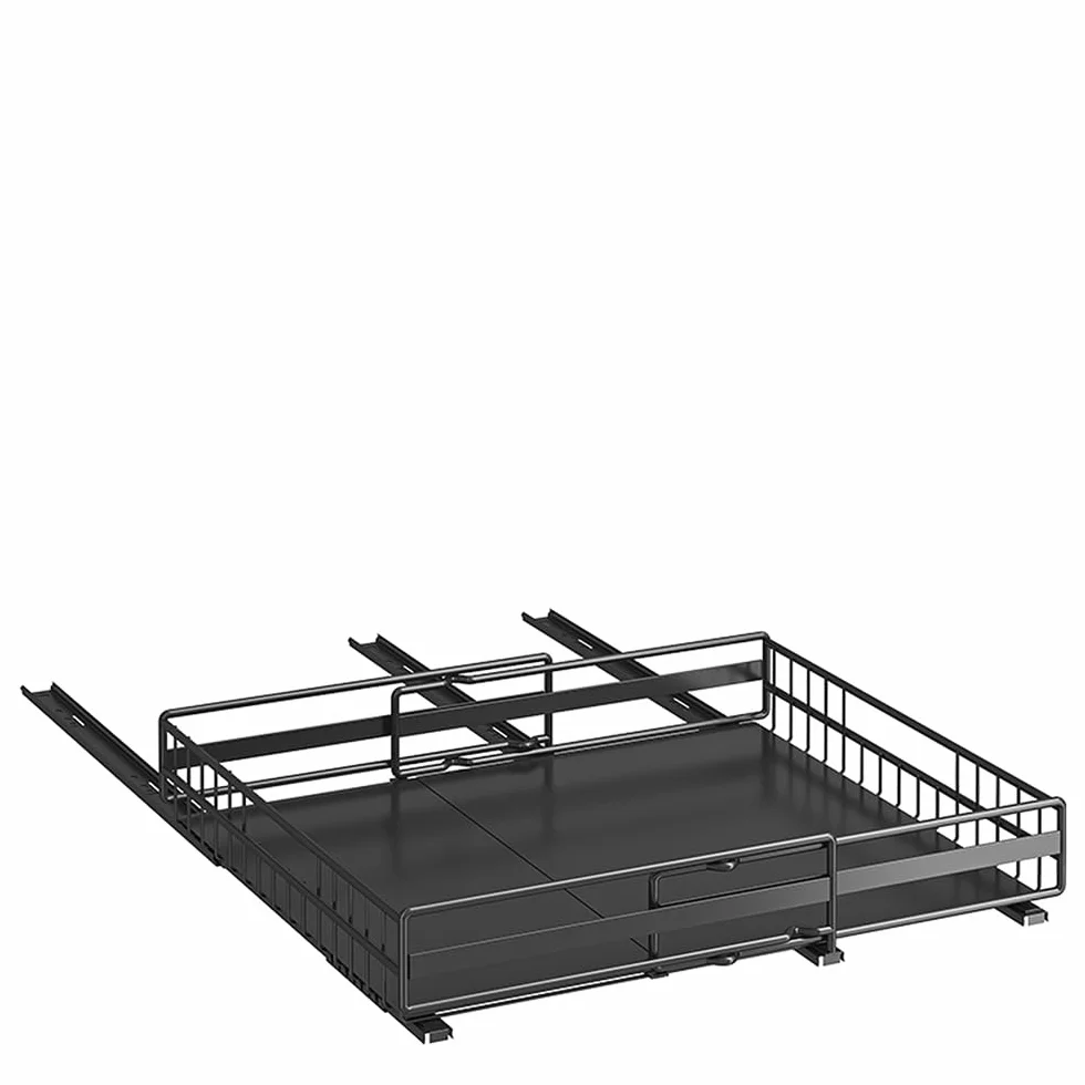 LANTUS Kosz Coulissan, uchwyt na przyprawy do blatu kuchennego, organizer do łazienki, kuchni, biura, (31-49 cm i 32-51 cm) czarny
