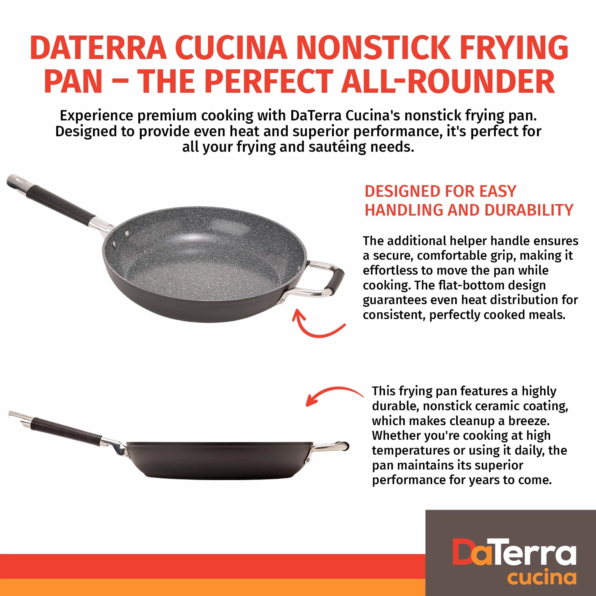 DaTerra Cucina 33 cm nieprzywierająca ceramiczna patelnia - wyprodukowana we Włoszech - nadaje się do piekarnika - odporne na wysokie temperatury naczynia nieprzywierające - wolne od PTFE, kadmu