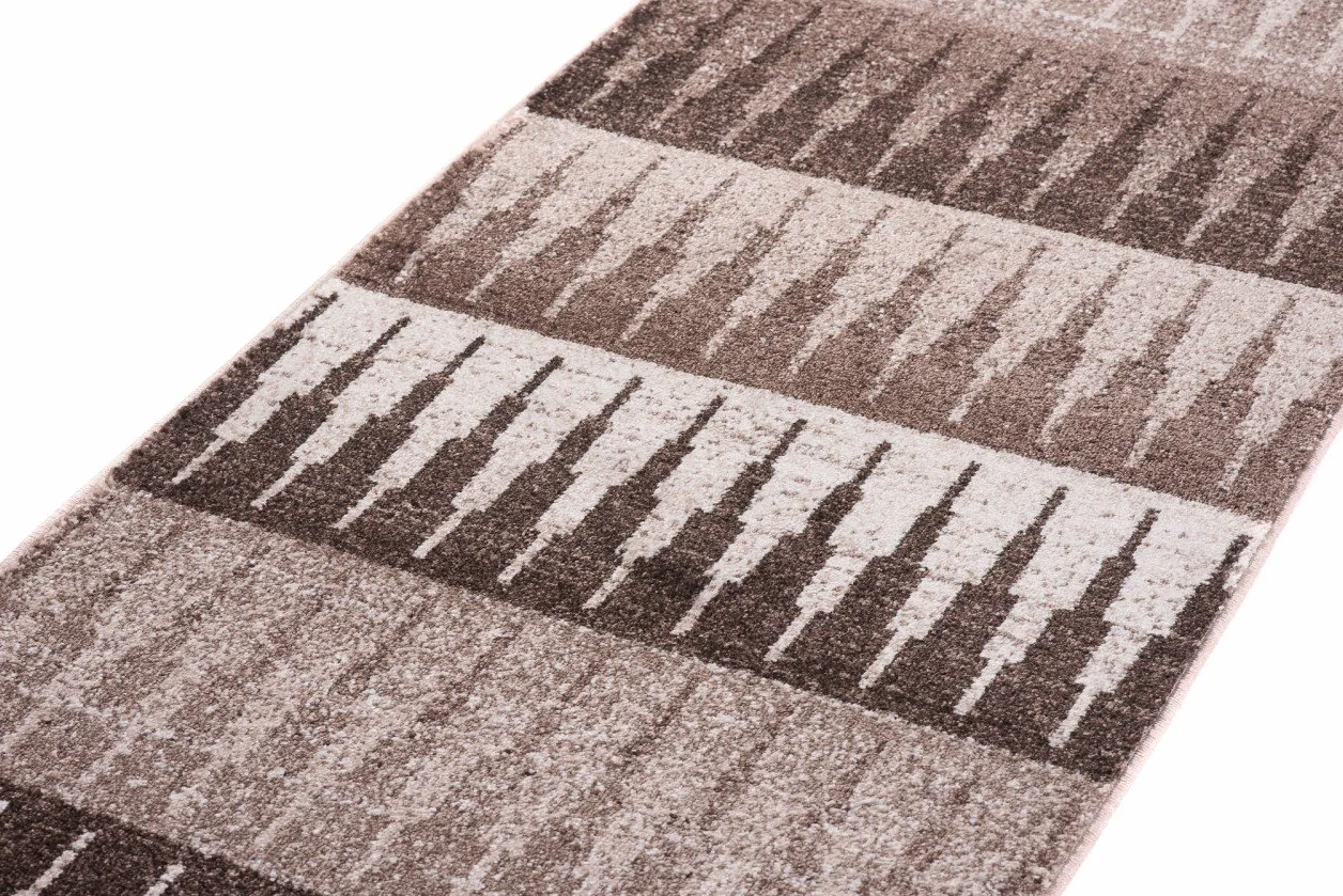 Tapiso Sari dywan bieżnik sprzedawany na metry, do salonu, kuchni, korytarza, mostek na wymiar, geometryczny trójkąt brązowy, kremowy, beżowy, nakrapiany Ökotex 100 x 130 cm