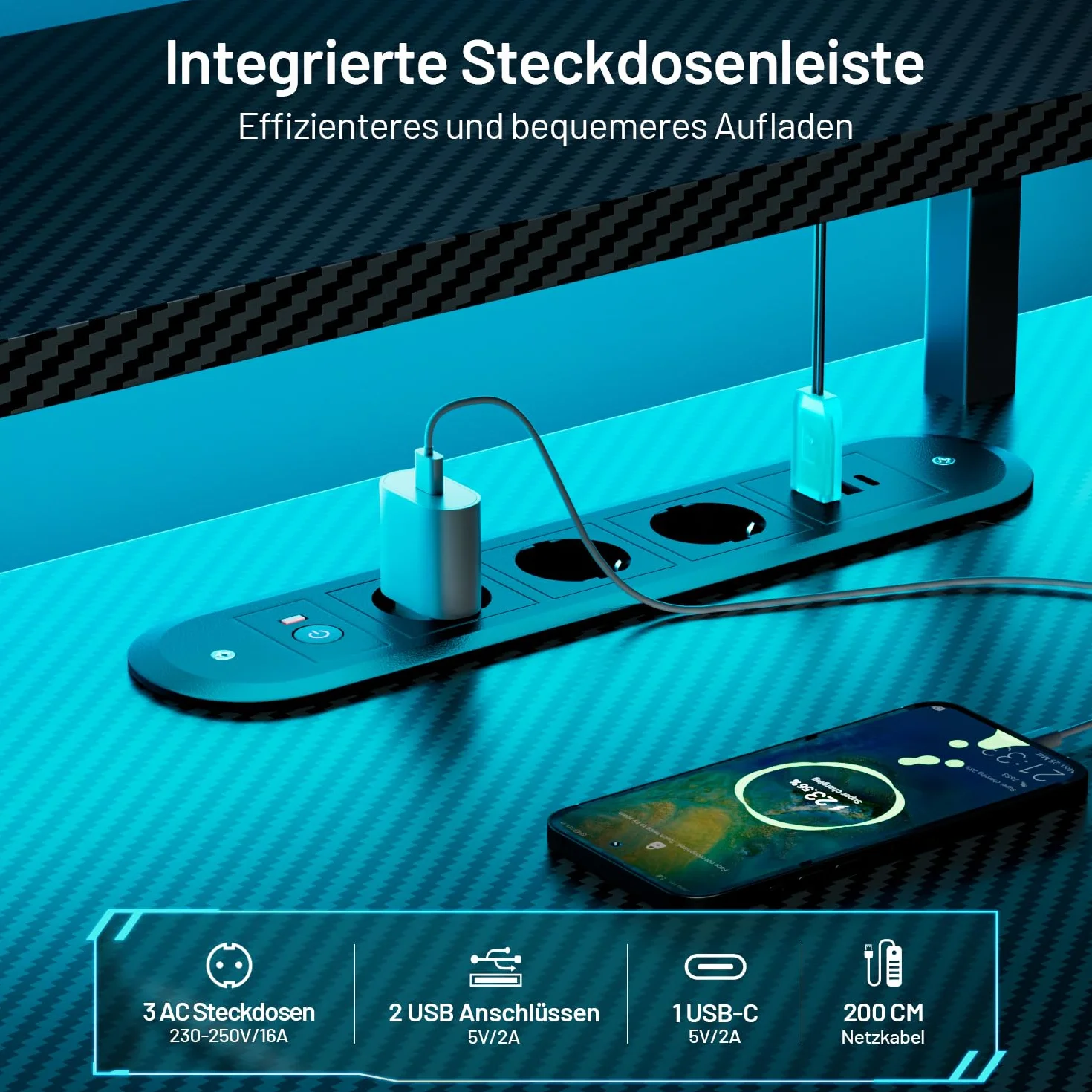 HLONONE Stół do gier LED 120 x 60 cm, Biurko gamingowe z 3 gniazdkami i 2 portami USB, stół dla graczy PC z uchwytem na monitor, stabilny stół komputerowy do gier i do biura, czarny
