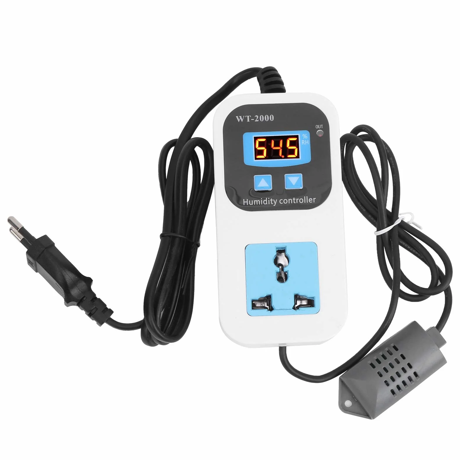 Cyfrowy Regulator Wilgotności Nawilżanie Gniazdo Przełącznika Osuszania Abs Higrostat 0% ~ 99% RH WT‑2000 110-220 V Narzędzia do Kontroli Wilgotności dla Magazynów Szklarnie(EU Plug)