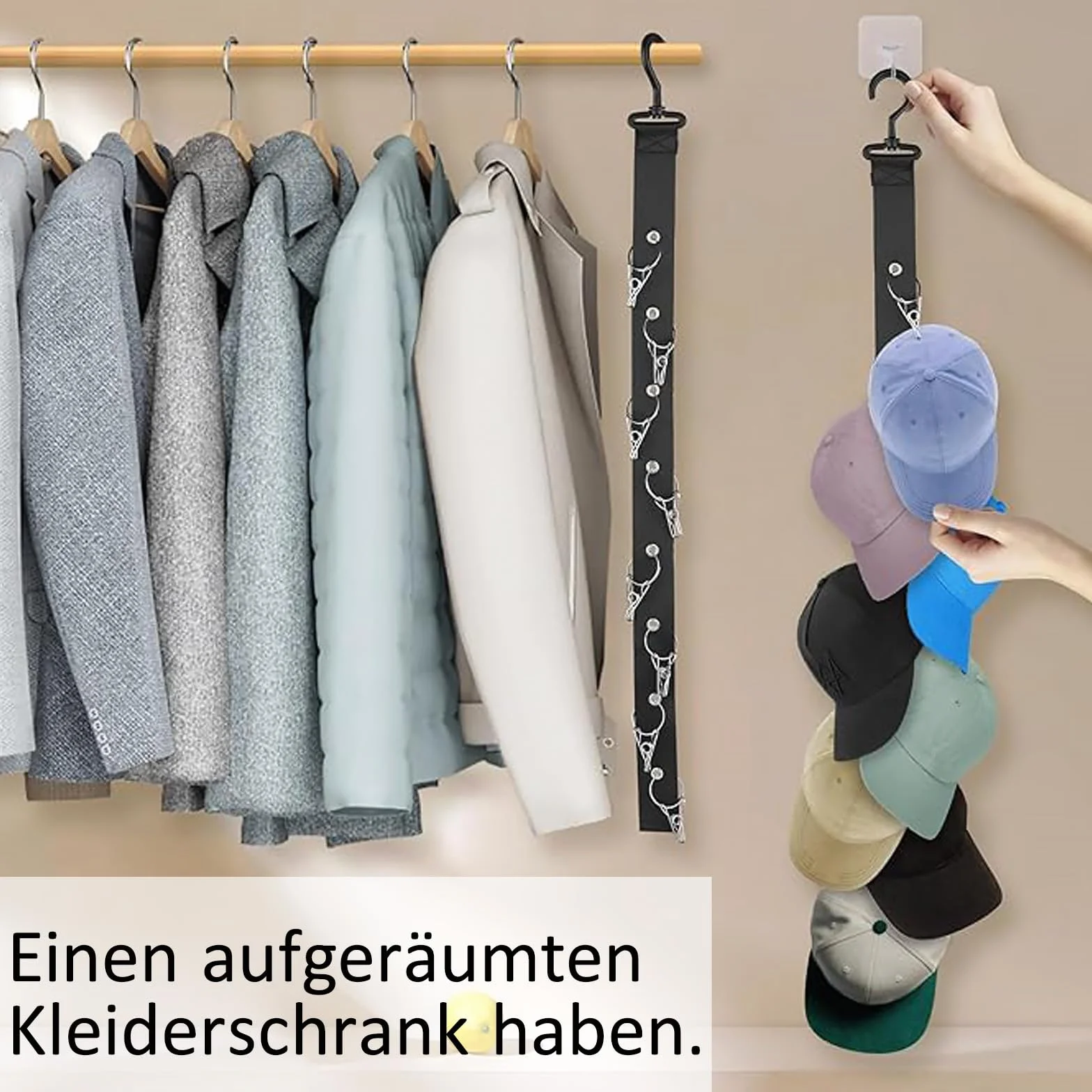 Uchwyt na czapki ścienny z 16 klipsami organizer