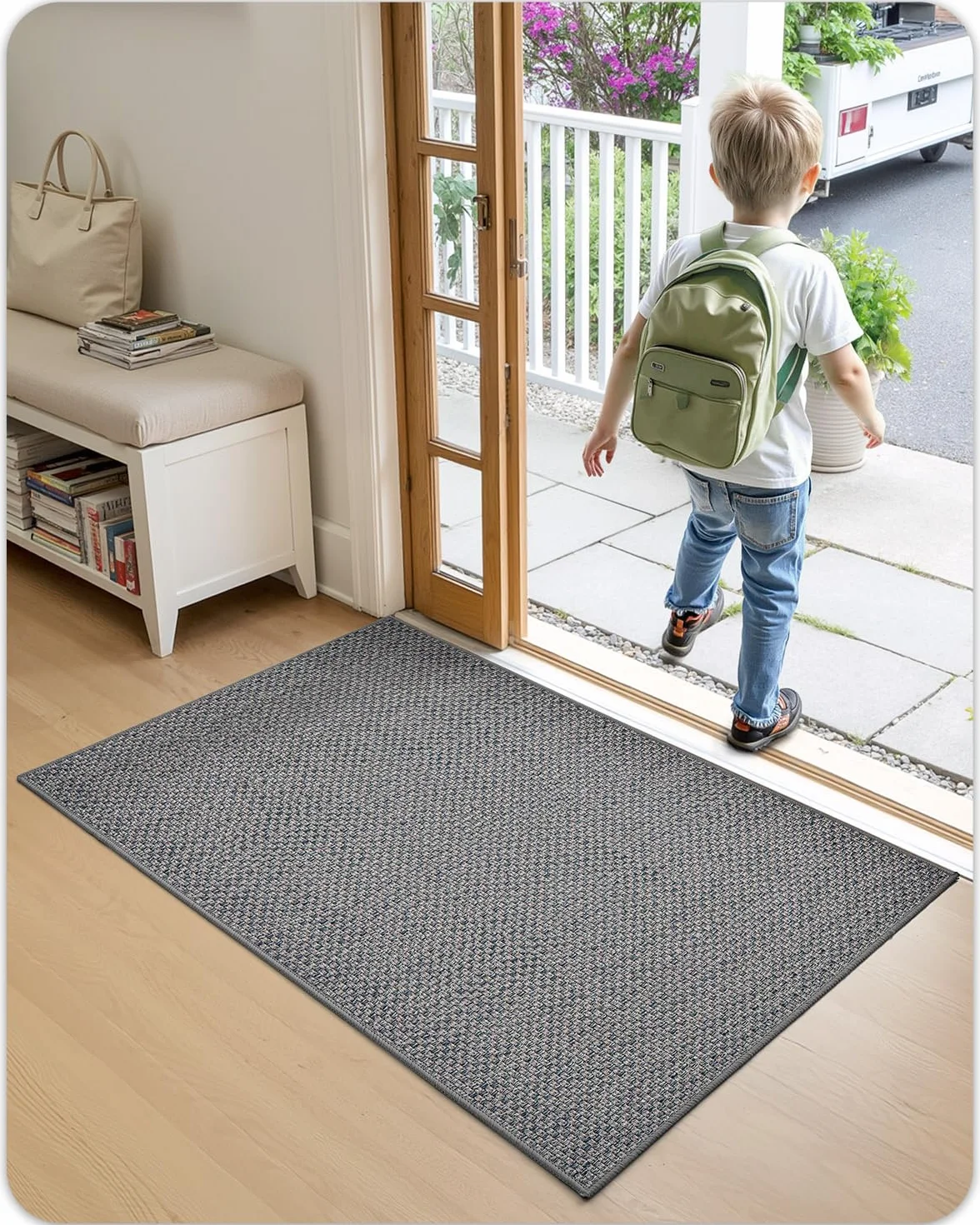 COLOR&GEOMETRY Wycieraczka, zatrzymujący brud dywanik wejściowy, antypoślizgowa, nadająca się do prania mata, bardzo chłonna, pod drzwi wejściowe, do wewnątrz i na zewnątrz, 55 x 80 cm, jasnoszara