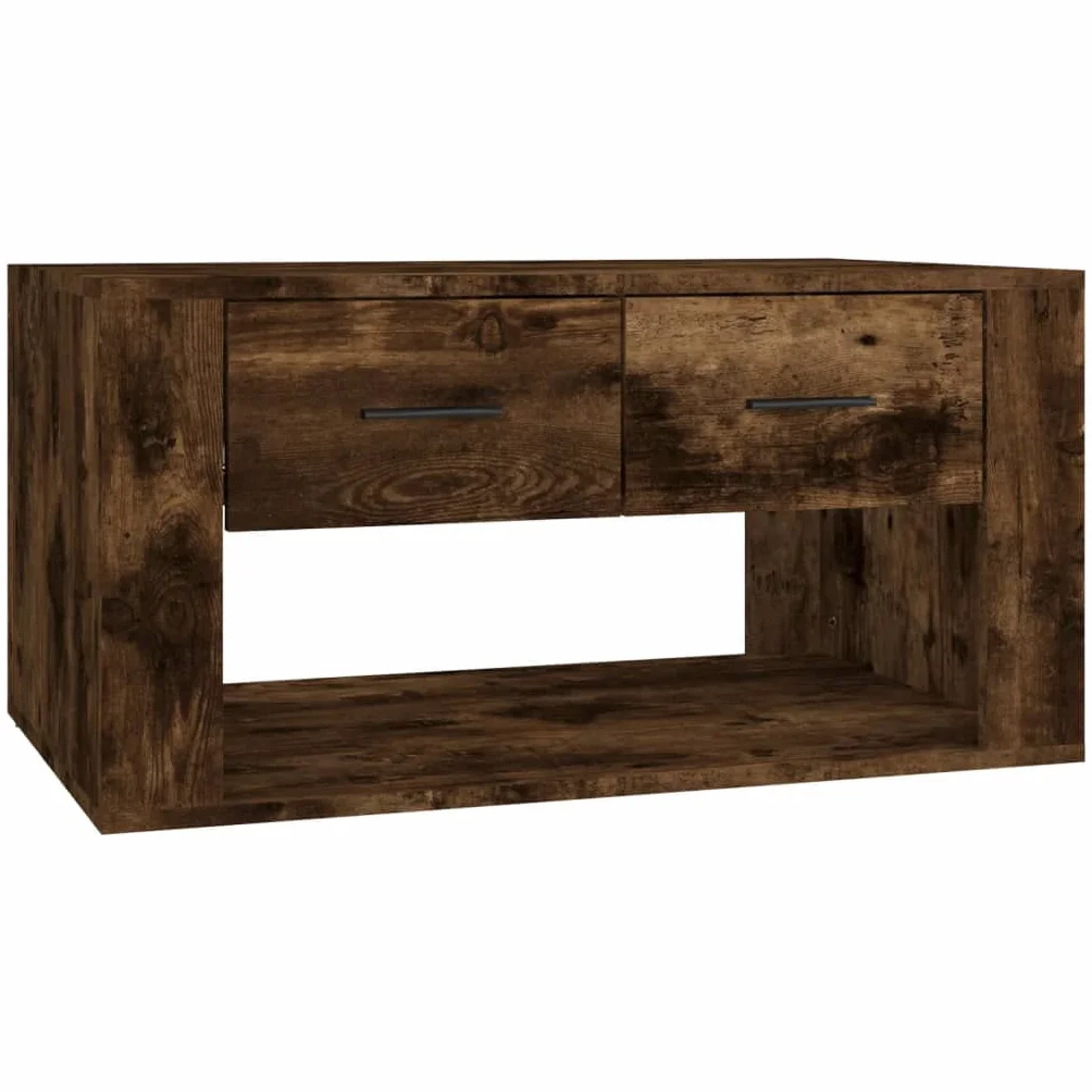 Hothingwell Stolik kawowy Dąb wędzony 80x50x40 cm Drewno inżynierskie | 2 szuflady do przechowywania, wytrzymała góra, łatwa do czyszczenia, instrukcja montażu w zestawie