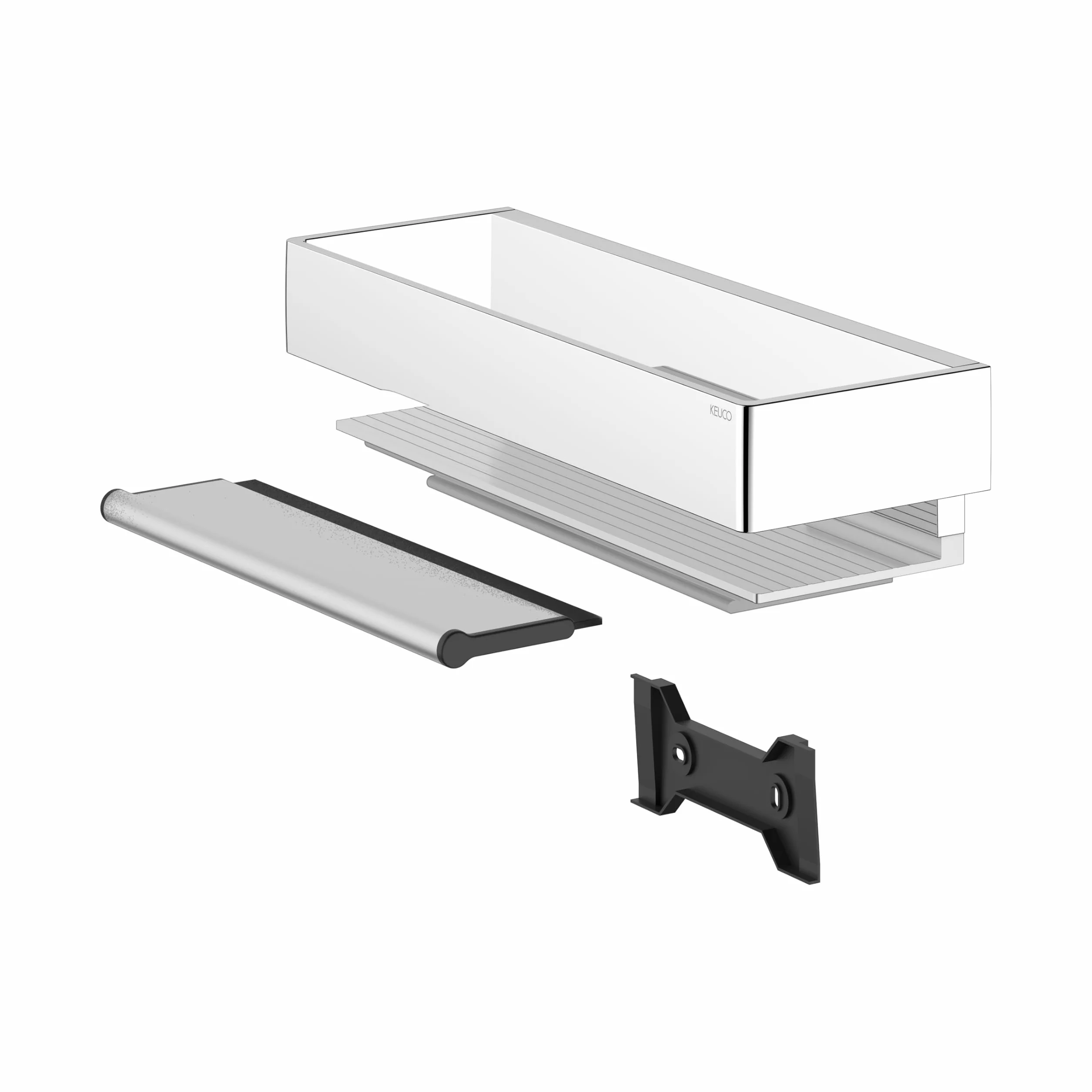KEUCO EDITION 11 Koszyk prysznicowy 30 cm, ze ściągaczem prysznicowym, aluminium anodowane i chromowane, Made in Germany, zdejmowany, ze śrubami i kołkami, Półka prysznicowa z wycieraczką do wiercenia