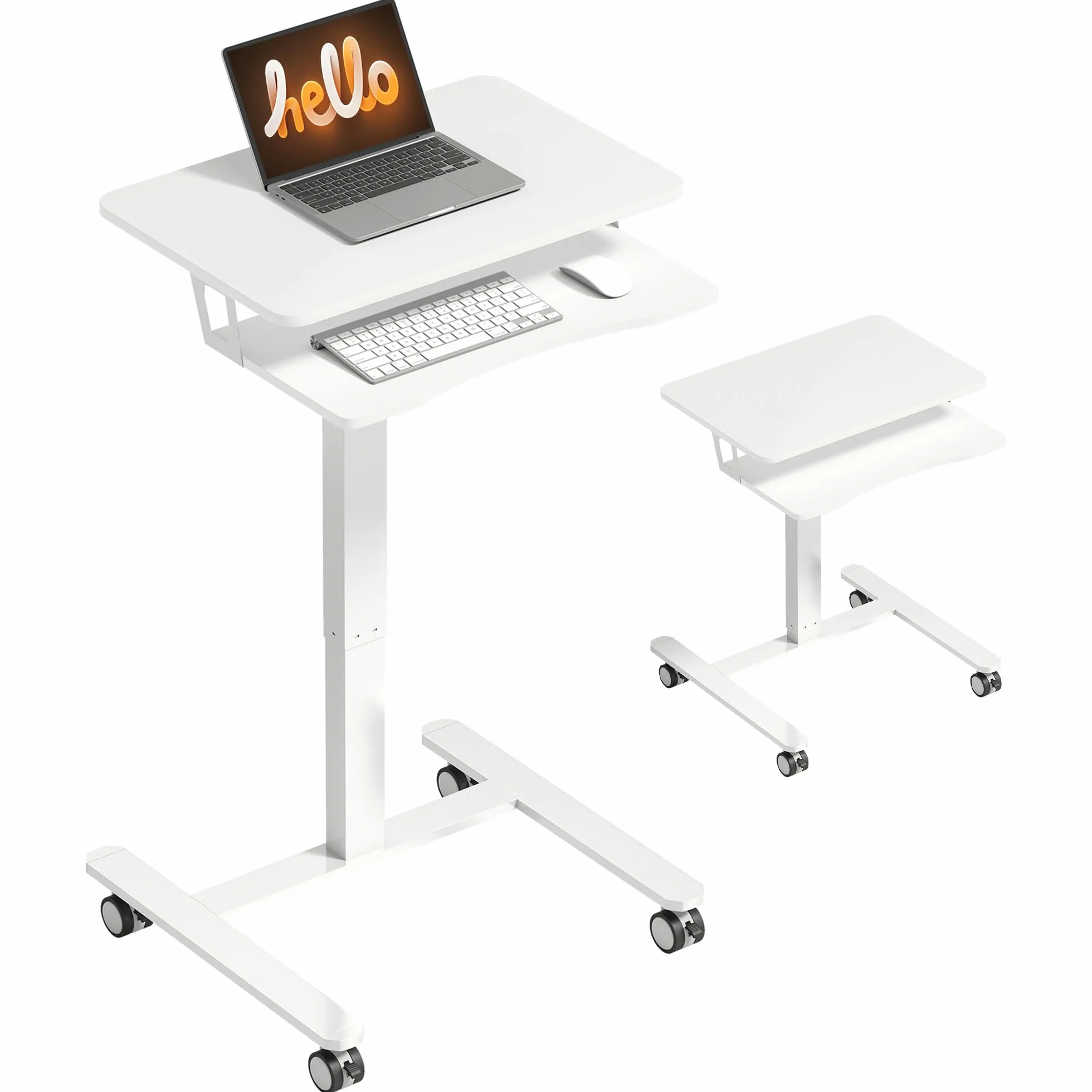 HOMCOM Stolik pod laptopa z regulacją wysokości, pneumatyczny z kółkami, półka na klawiaturę, 71-107 cm, mobilny stolik pomocniczy, biurko na sofę, łóżko, do biura, 65 x 60 cm, biały