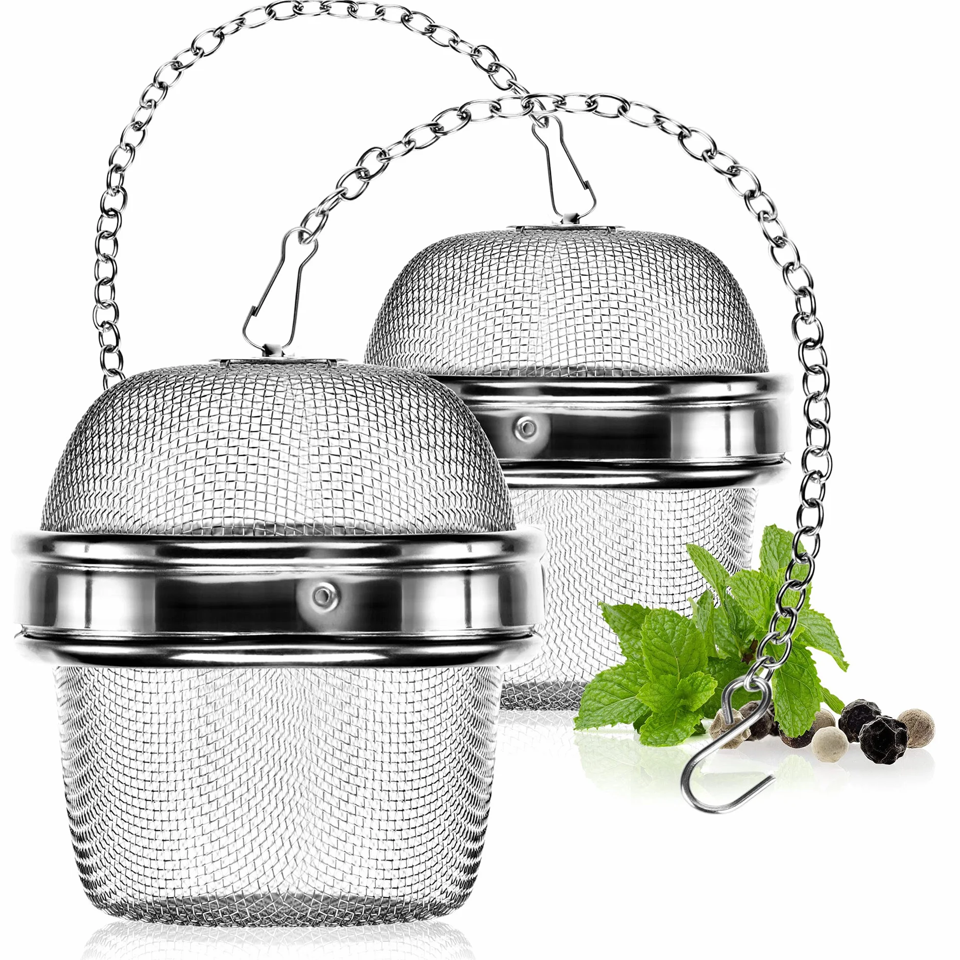 COM-FOUR® 2x sitko do herbaty wykonane ze stali nierdzewnej 304 - zaparzacz do herbaty Ø 6,5 cm do herbaty sypanej, przypraw i ziól - filtr do herbaty o drobnych oczkach z lancuszkiem