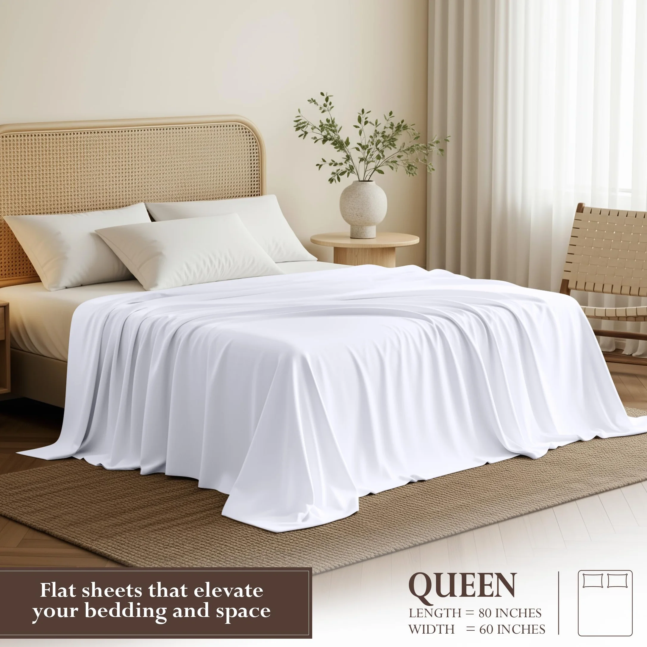 Utopia Bedding Płaskie prześcieradło (Queen, White) szczotkowana aksamitna mikrofibra, oddychające, bardzo miękkie i wygodne - odporne na zagniecenia, blaknięcie, plamy i ścieranie - jakość hotelowa