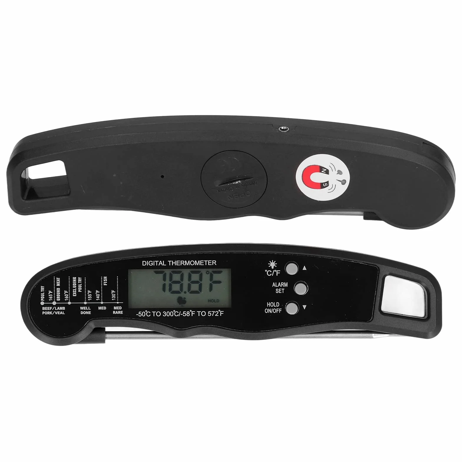 Termometr Spożywczy z podwójną sondą, Przenośny Termometr Cyfrowy LCD Termometr do Gotowania, Termometry Mięsne Zasilane Bateryjnie Termometr Kuchenny do Grillowania (Czarny)