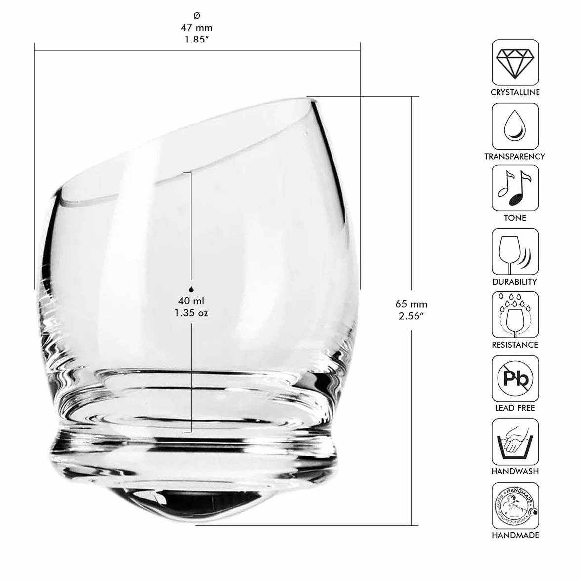 KROSNO Kieliszki do Wódki i Nalewek Roly-Poly, Komplet 6 x 40 ml | Szkło Kryształowe Bezołowiowe, bujająca forma, do nalewek, likierów i degustacji alkoholi, delikatne mycie ręczne