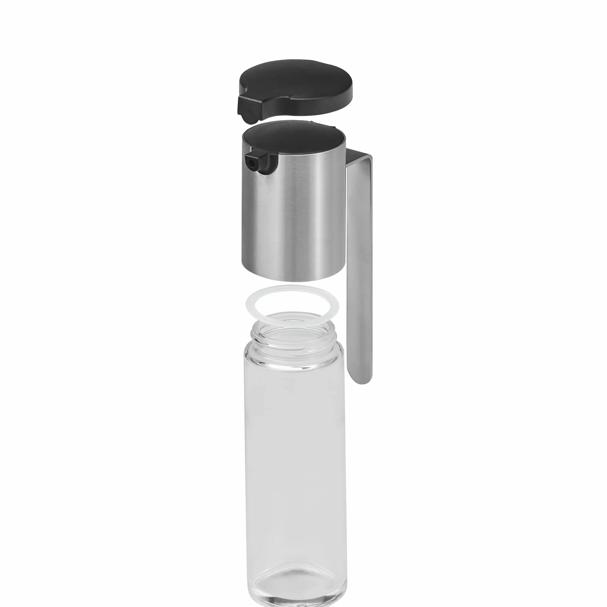 WMF Podstawowy dozownik octu i oleju 120 ml, dozownik octu i oleju z pokrywką aromatyczną, otworem zwrotnym, szklanym pojemnikiem, matowana stal nierdzewna Cromargan