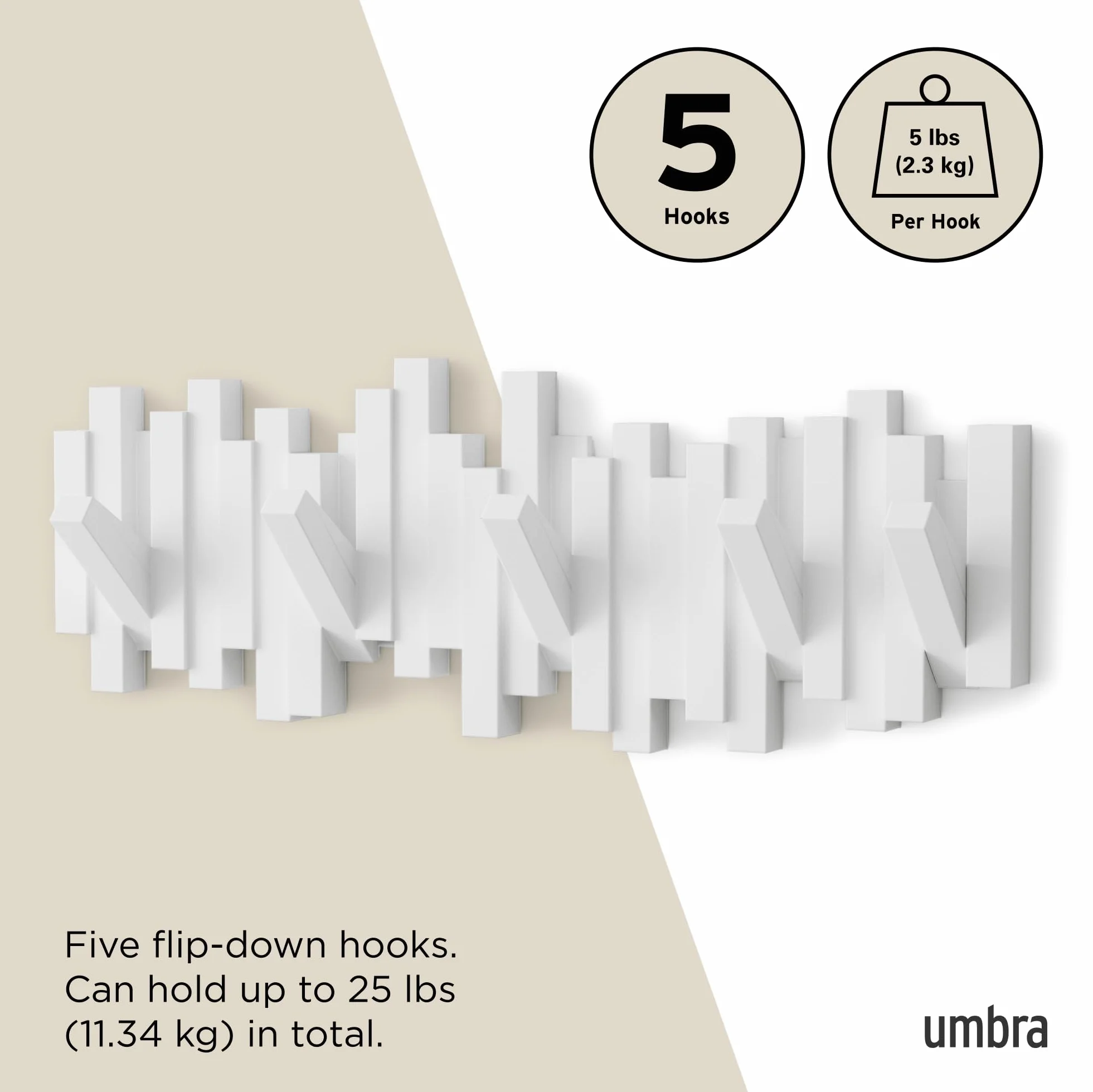 Umbra Rem Wieszak Biały 19-1/8" x 7-1/8" x 1-1/8" h