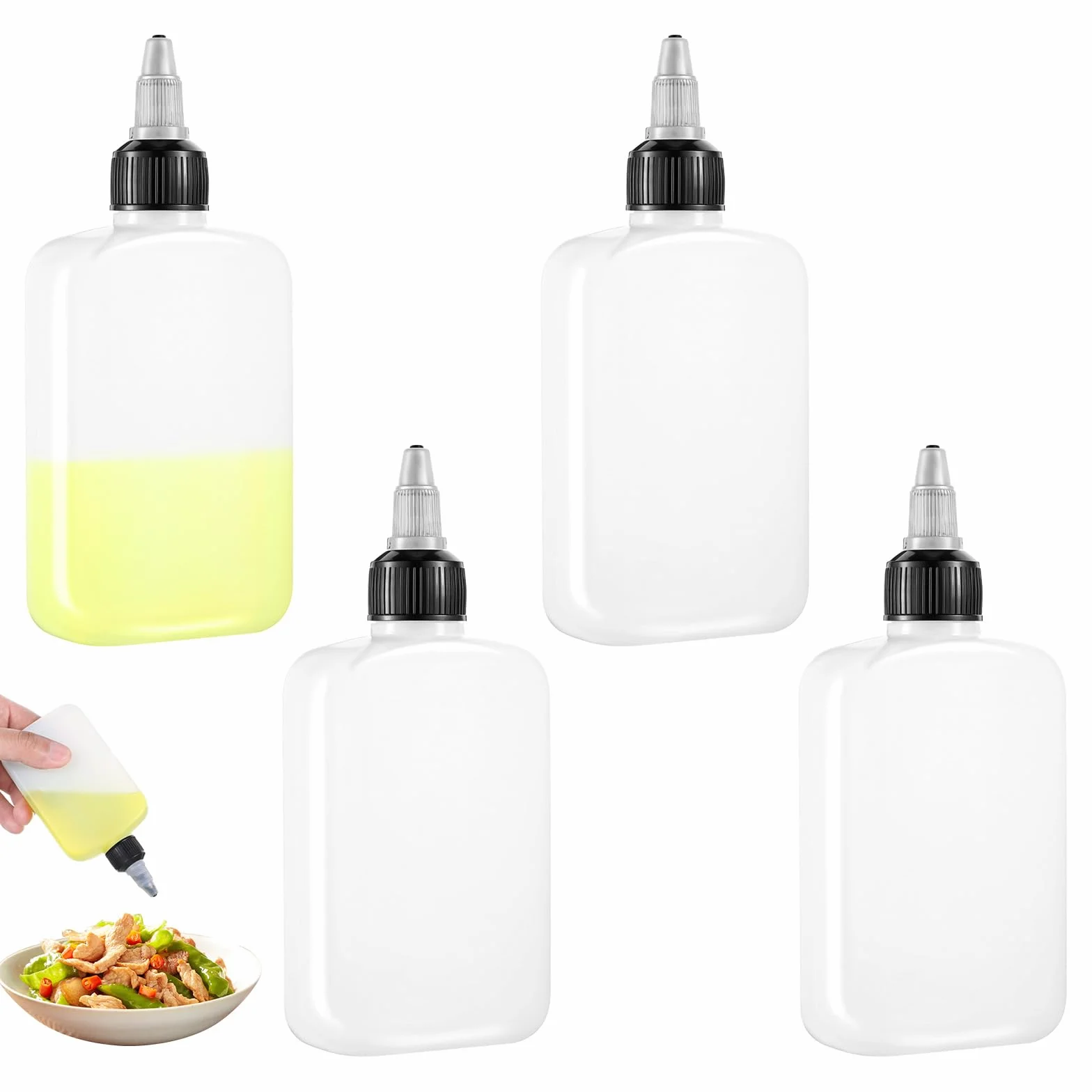 4 butelki do wyciskania, 120 ml, dozownik oleju z nakrętkami, butelki na sosy, puste butelki na sos, na kemping, do kuchni