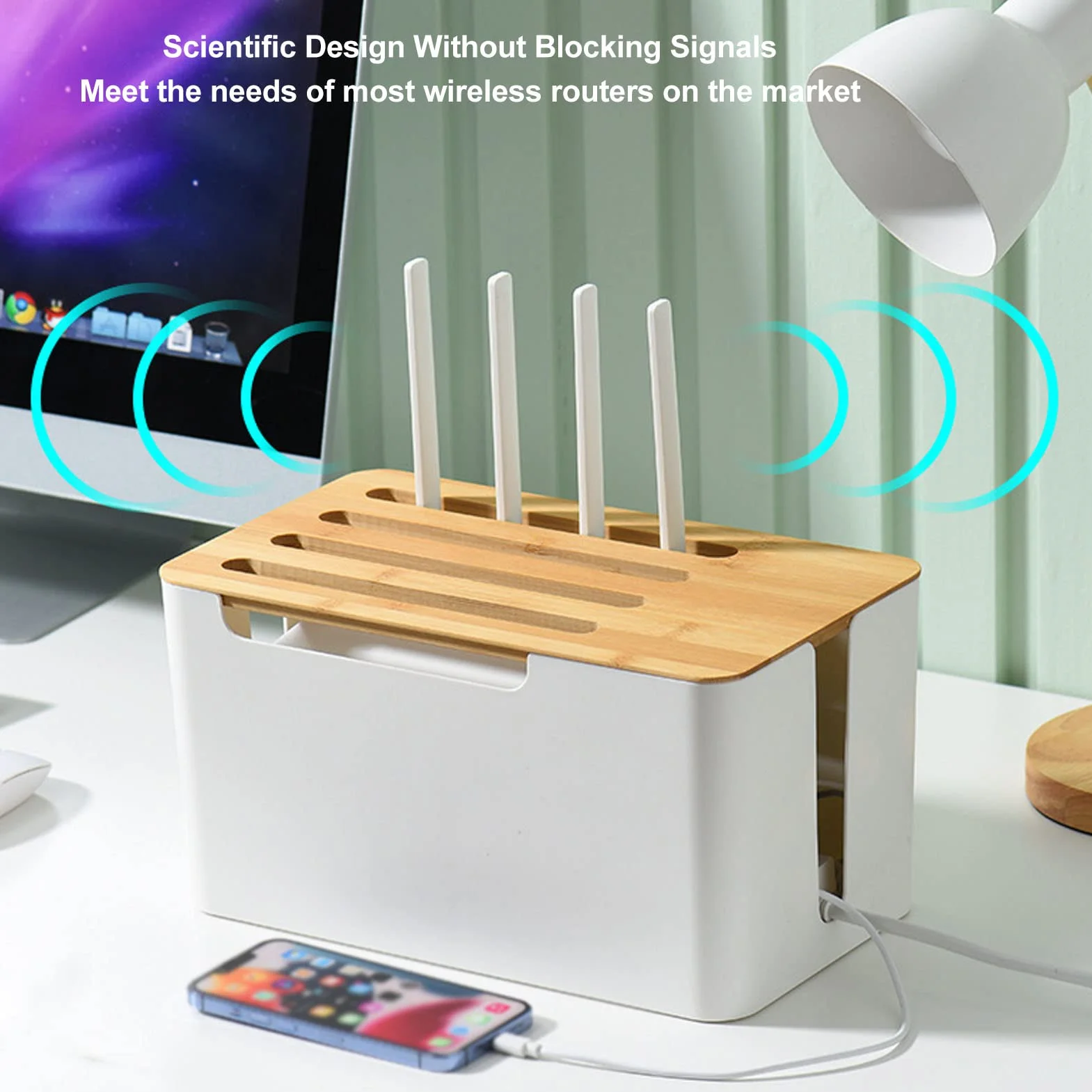 Bambusowa Osłona na Router WiFi, Pudełko do Przechowywania z Wieloma Otworami, Uniwersalny Organizer