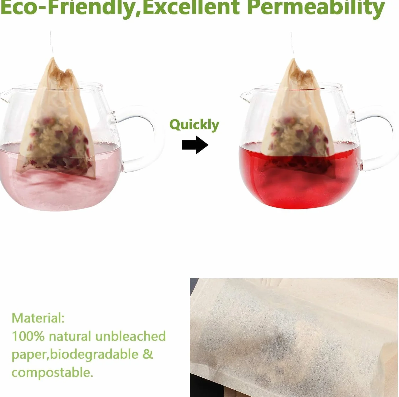 100 szt. jednorazowych torebek do herbaty liściastej, 100% naturalny materiał papierowy z pulpy drzewnej, puste niebielone worki filtrujące ze sznurkiem (9 x 7 cm)