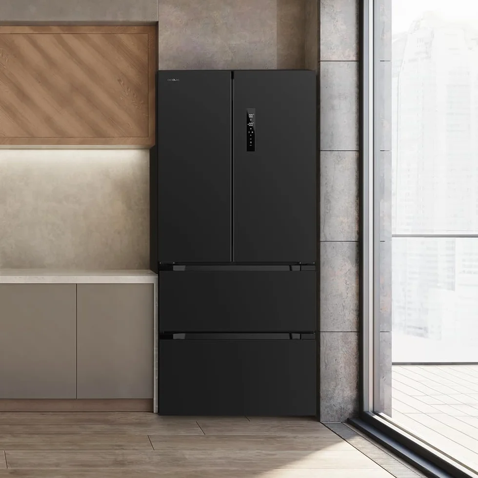 Cecotec Lodówko-zamrażarka do drzwi francuskich Bolero CoolMarket FD 436 Dark E. 436 L, Total No Frost, Multi Airflow y inverter para ahorro energético.