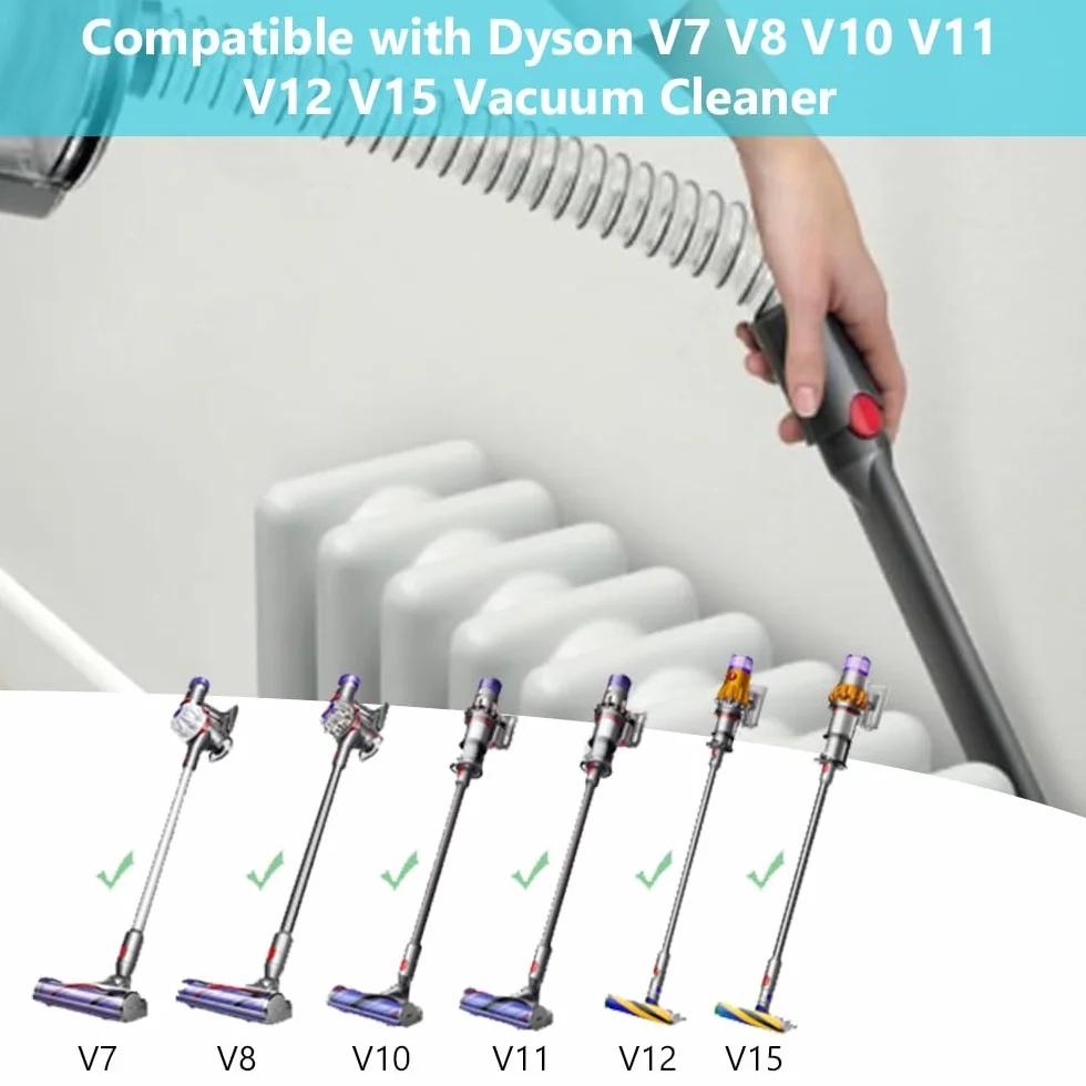 BUZIFU 4-częściowy zestaw akcesoriów do odkurzacza Dyson V7, V8, V10, V11, V12, V15, przedłużacz węża + elastyczna ssawka szczelinowa + adapter, akcesoria, przyłącze węża zapasowego, długa płaska