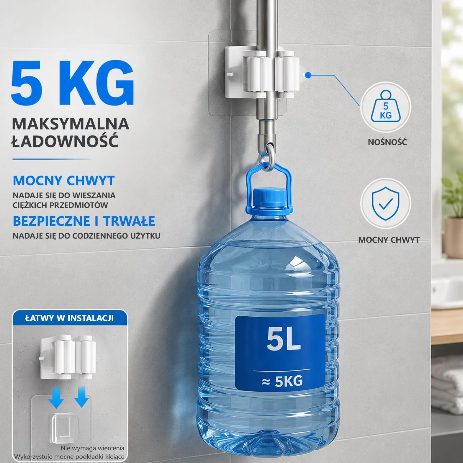 Samoprzylepne Uchwyty na Miotły i Mopy, Wieszaki Ścienne Bez Wiercenia, 4 Szt.