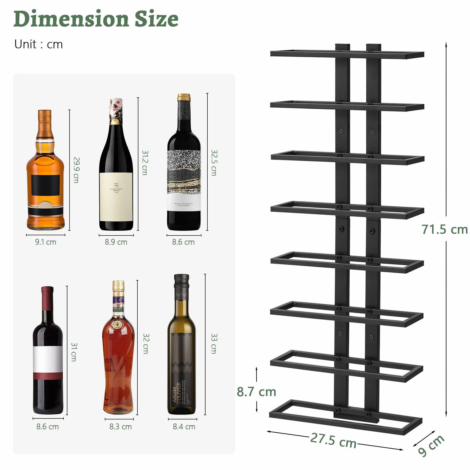 FAVOOSTY Wiszący Regał na Wino 3szt, Metalowy 8-Poziomowy do Piwnicy, Czarny