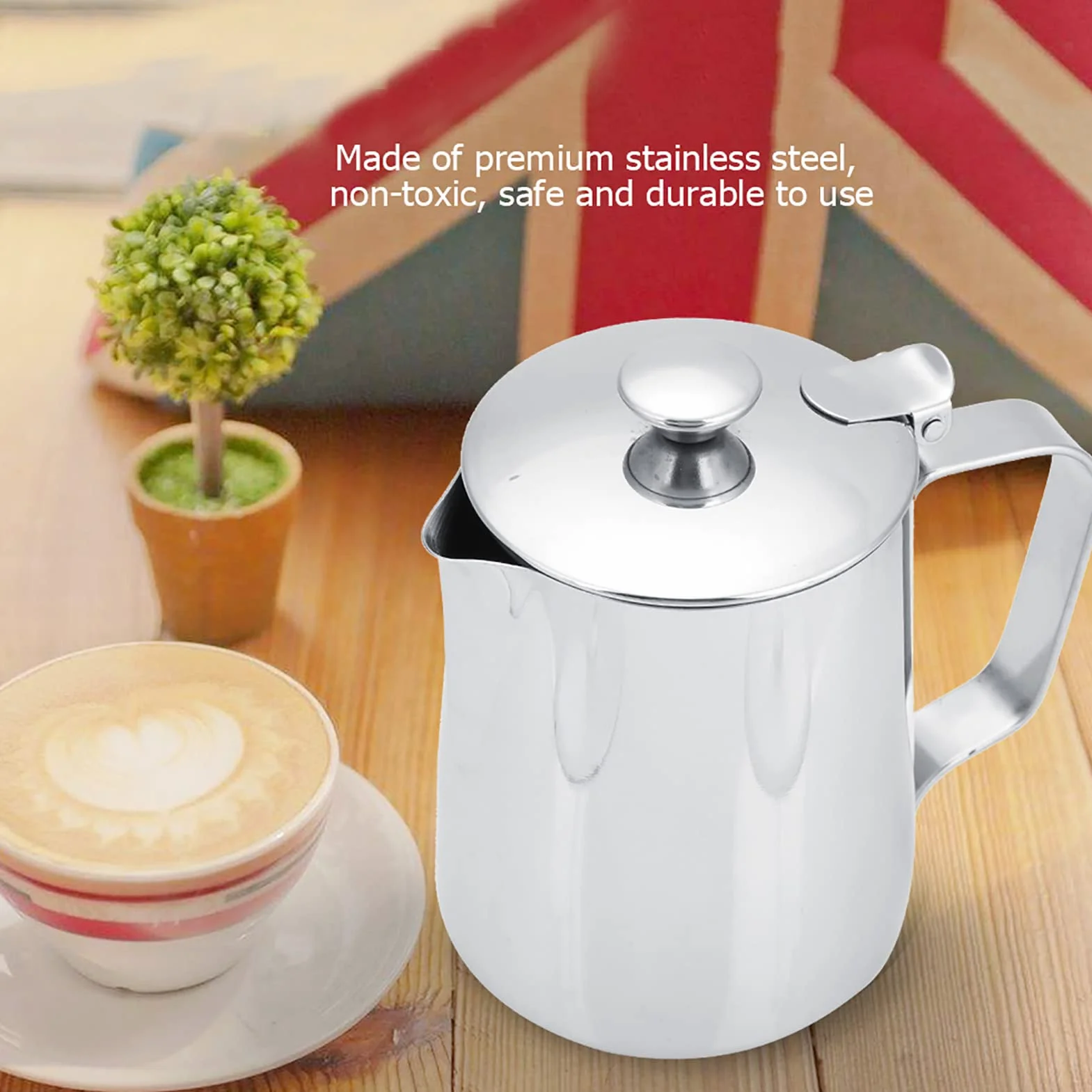 Dzbanek do Mleka ze Stali Nierdzewnej do Serwowania Kawy z pokrywką Kubek do Kawy ze Stali Nierdzewnej Kubek Szkło do Mleka do Kawy Latte Art (6000Ml) (350ml)