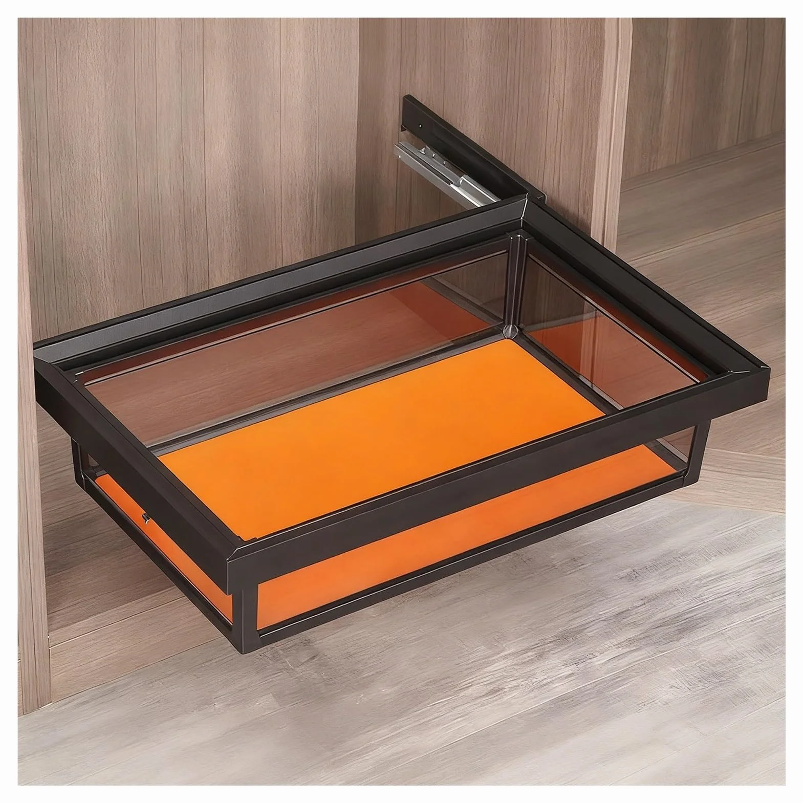 Organizer do szuflad przesuwnych do szafek kuchennych i łazienkowych, pomarańczowy, 61 x 17 x 46,5 cm, idealny do szafek, spiżarni i szafek