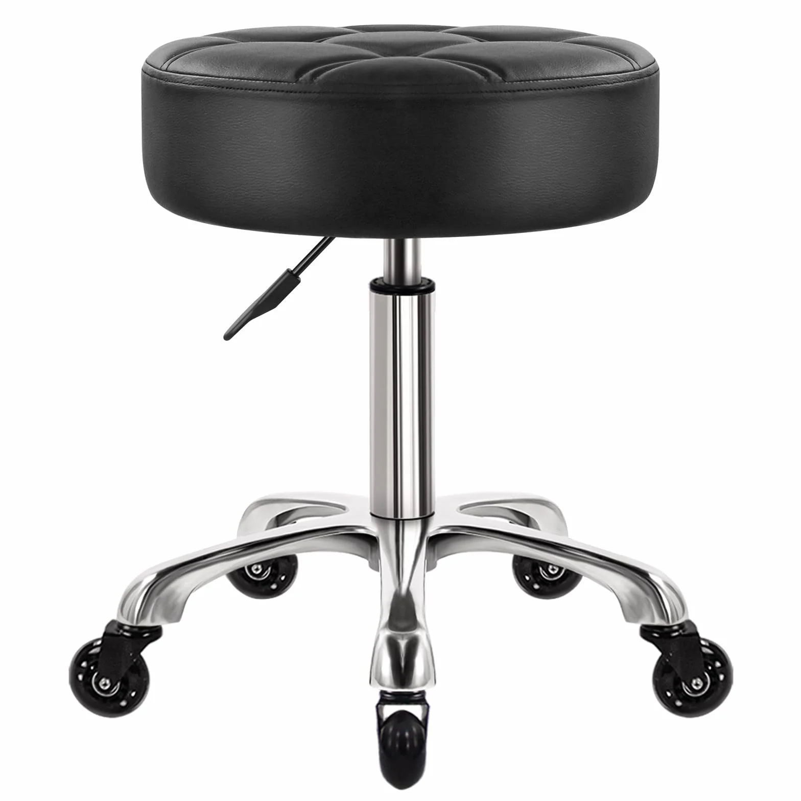 WKWKER 11 cm grubsze biuro na kółkach obrotowy regulowany stołek krzesło do siedzenia ze skóry PU do kuchni stołek salon biuro masaż czarny