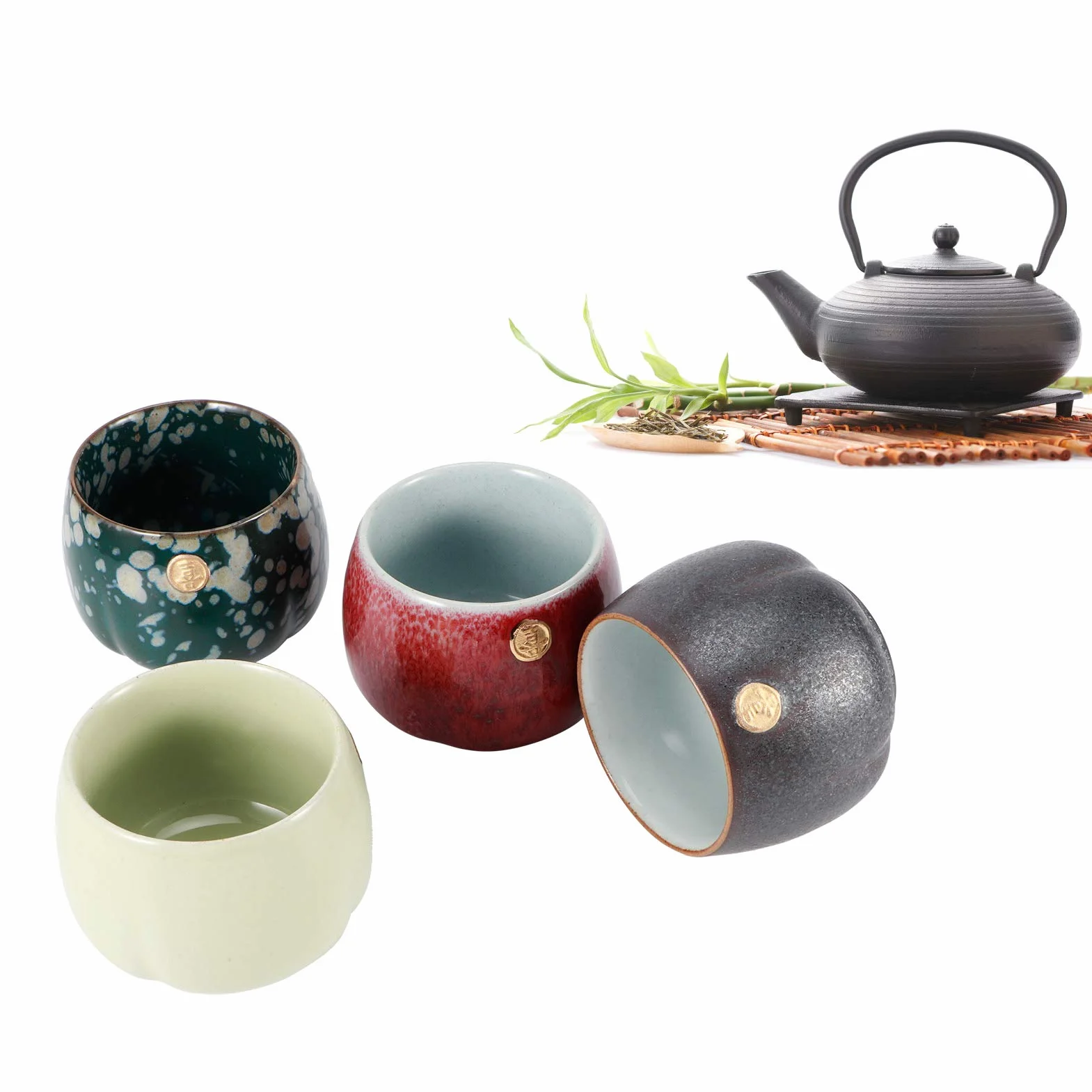 Japońskie kubki do herbata ceramiczny design, zestaw 4 Zen japoński styl czajniczek dekoracyjne i wielofunkcyjne filiżanki unikalny zestaw ręcznie wykonany