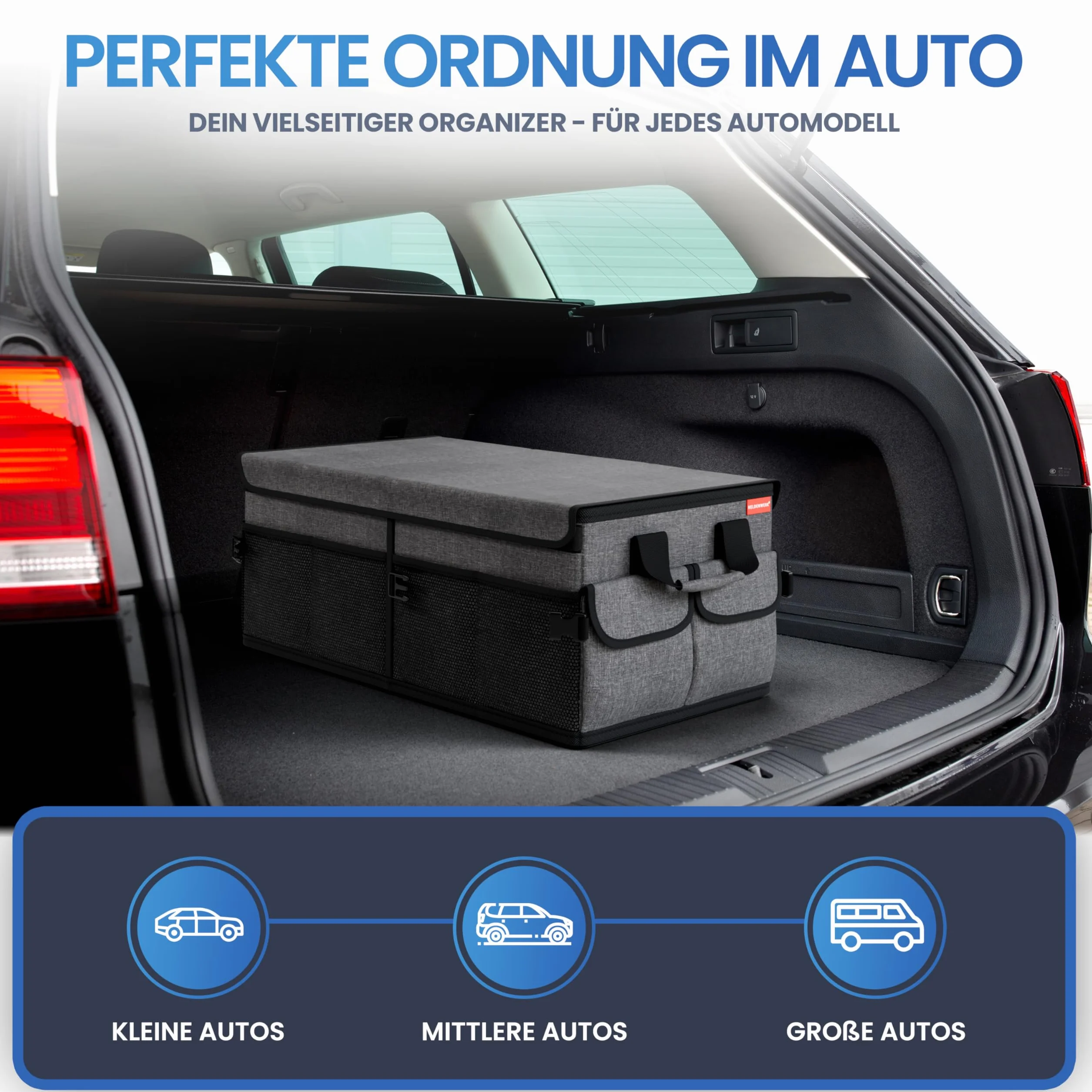HELDENWERK Organizer do Bagażnika Premium Składany Duża Torba Samochodowa z Podwójnymi Półkami