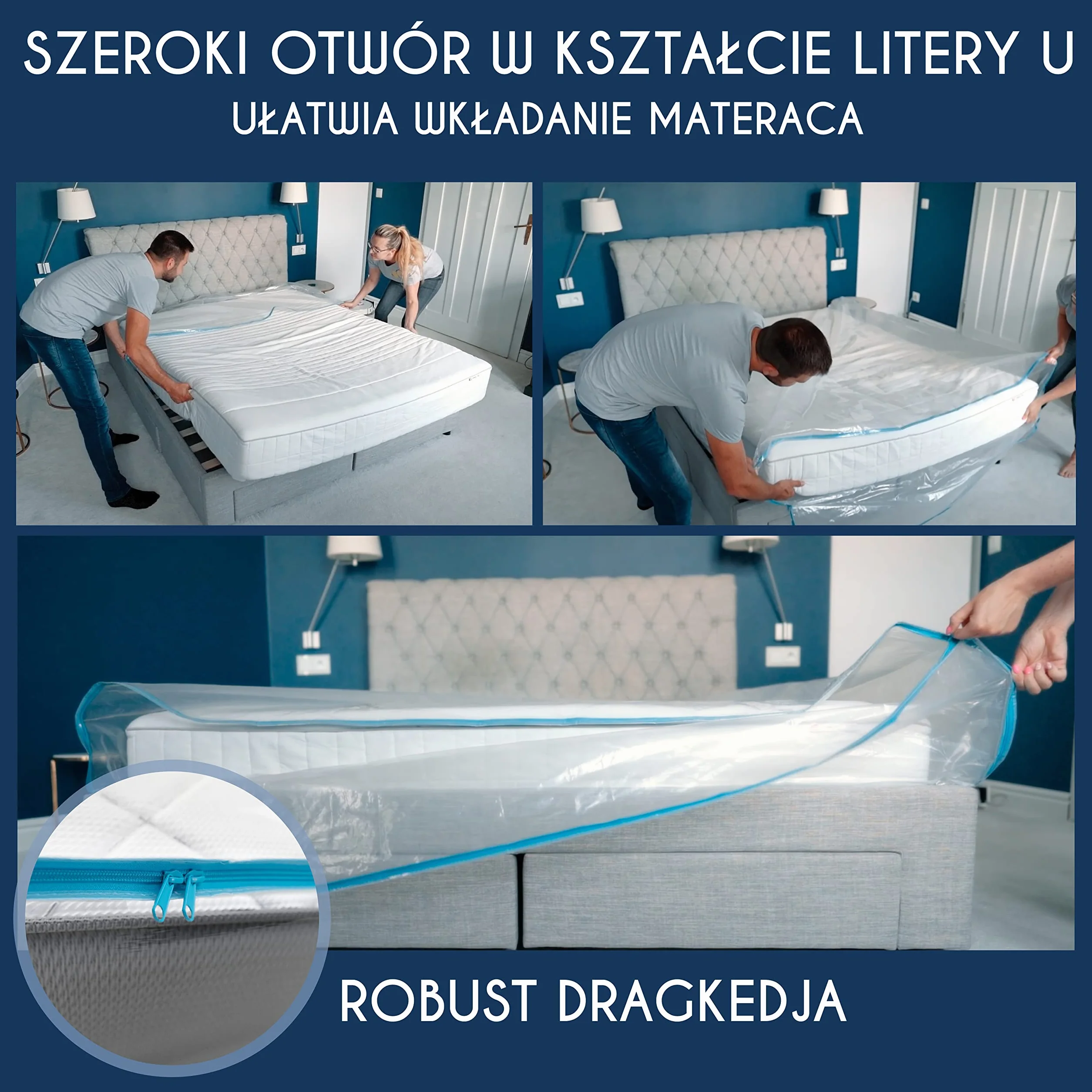 Plastikowy pokrowiec ochronny na materac 160x200 cm (grubość 30 cm) - pokrowiec na materac z dużym zamkiem błyskawicznym - torba do przechowywania - odporny i wielokrotnego użytku