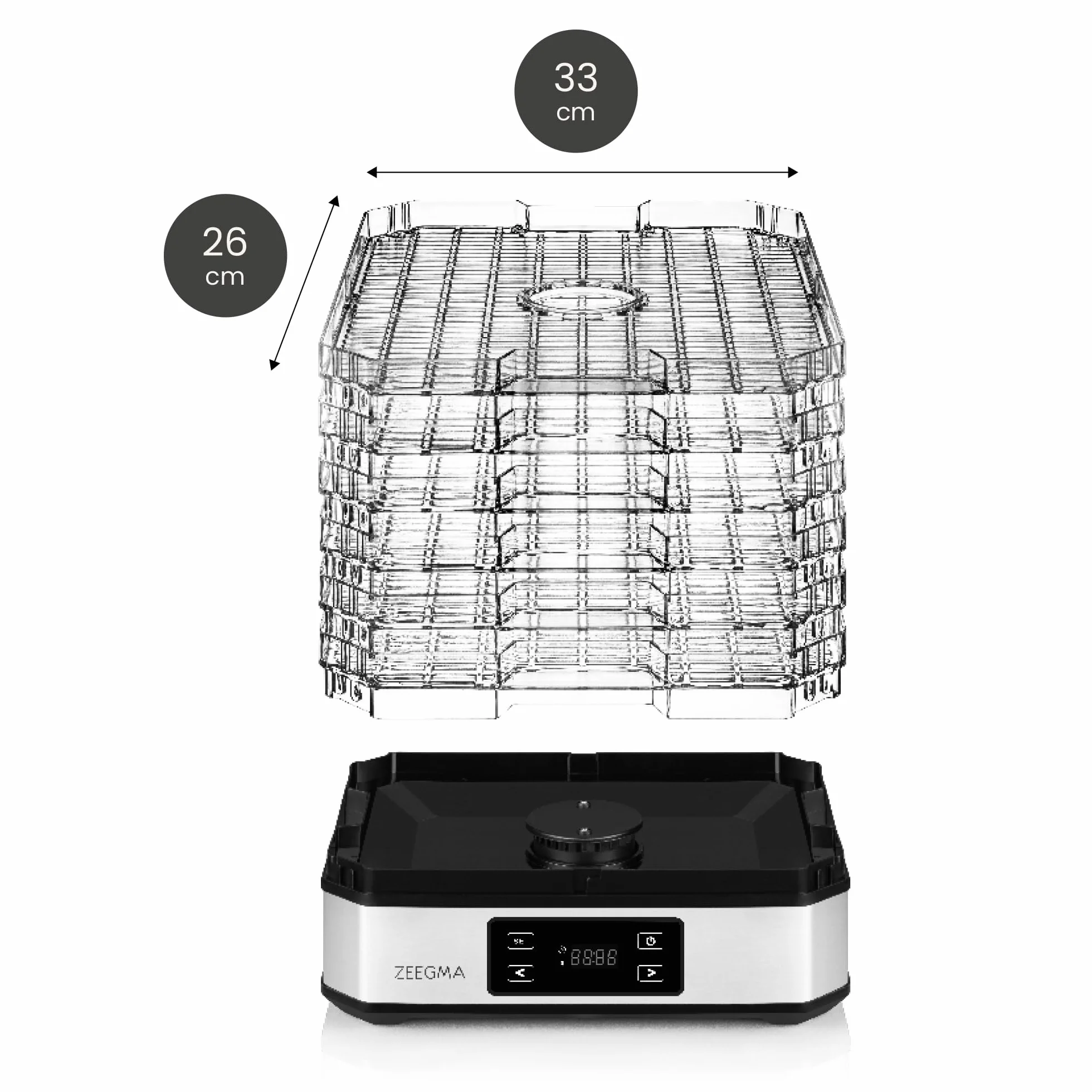 ZEEGMA DRY CHEF Suszarka do Żywności do Grzybów Moc 500 W, Suszarka Spożywcza do Owoców i Warzyw, 6 Pudełek Sit, Regulacja Temperatury 35-70˚C, Termoobieg, Timer do 72 h
