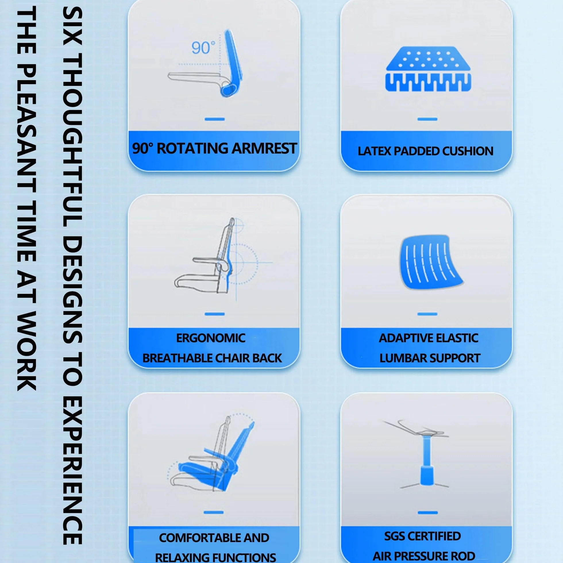 Ergonomiczne krzesło biurowe do gier komputerowych z wygodnymi podłokietnikami z siatki, obrotowe i regulowane oparcie, poduszka lateksowa, idealne do nauki, pracy, biura, salonu, sypialni