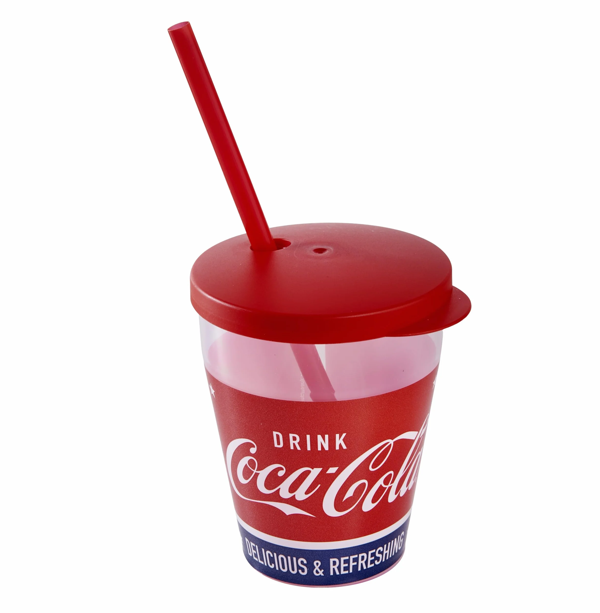 Snips, Coca-Cola szklanki ze słomką, 0,385 l, zestaw 4 szklanek z tworzywa sztucznego, ze słomką i pokrywką, wyprodukowane we Włoszech, 0% BPA