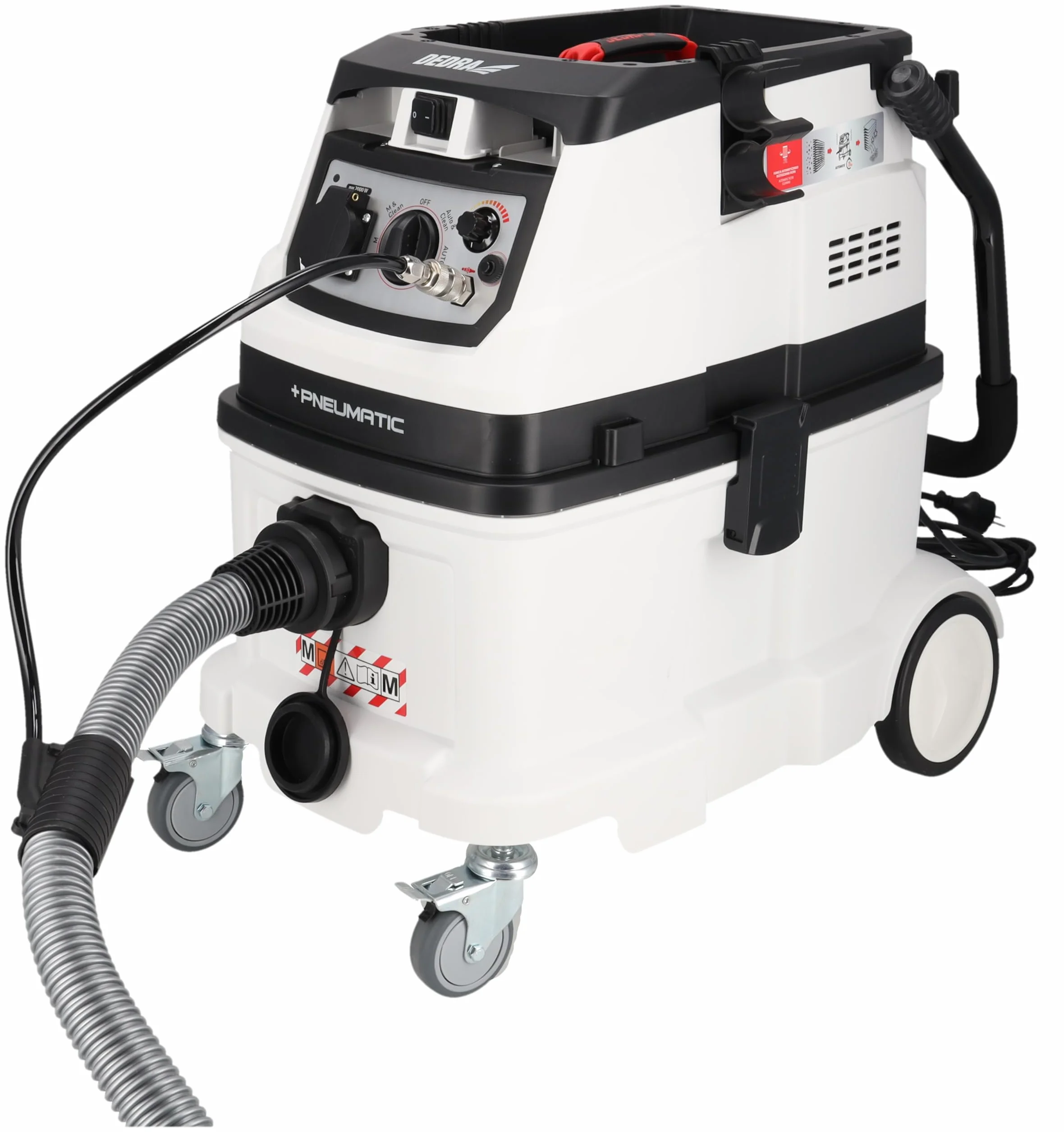 DEDRA DED6609P odkurzacz przemysłowy z automatycznym czyszczeniem filtra i podłączanym systemem sprężonego powietrza, klasa filtra M, waga 17,4 kg, moc ssania 24 kPa, pojemnik 40 l DEDRA DED6609P