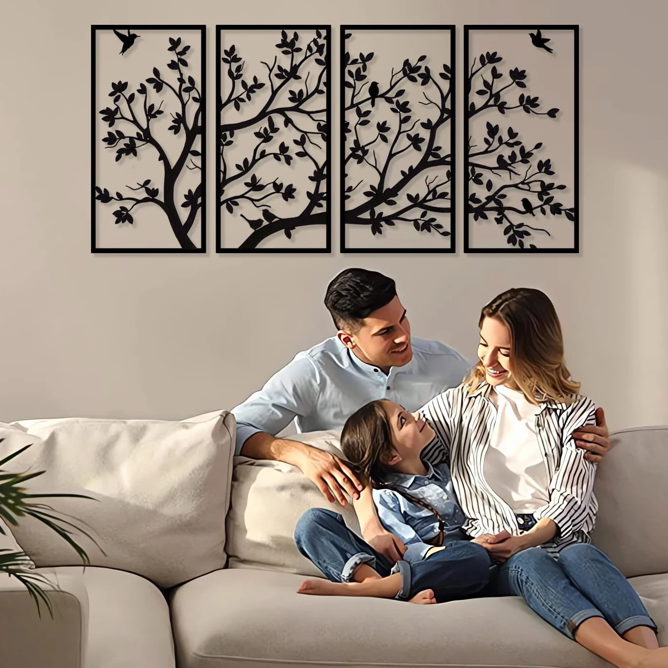 Metalowe drzewo życia, sztuka ścienna, dekoracja, 4 panele, drzewo życie, metalowa sztuka ścienna na prezent, ogród, dom, sypialnia, salon (60 cm x 30 cm x 11,8 cala)