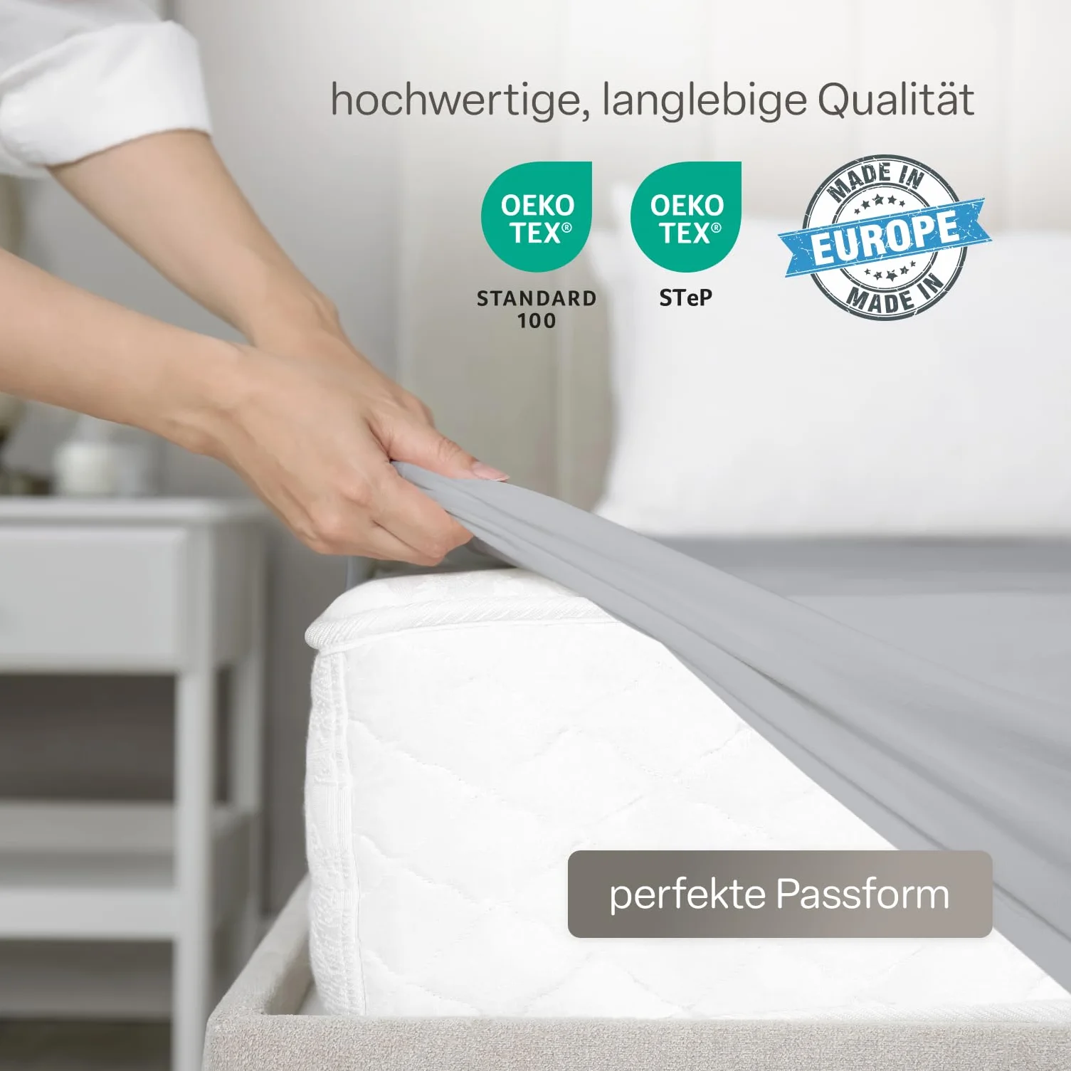 BLUE MOON Luksusowe prześcieradło z gumką – 180-200 x 200 cm – dżersej – 96% bawełna/4% elastan – 190 g/m² – wysokość materaca 30 cm – gumowane dookoła – nadaje się do boxspring– Öko-Tex – Made in