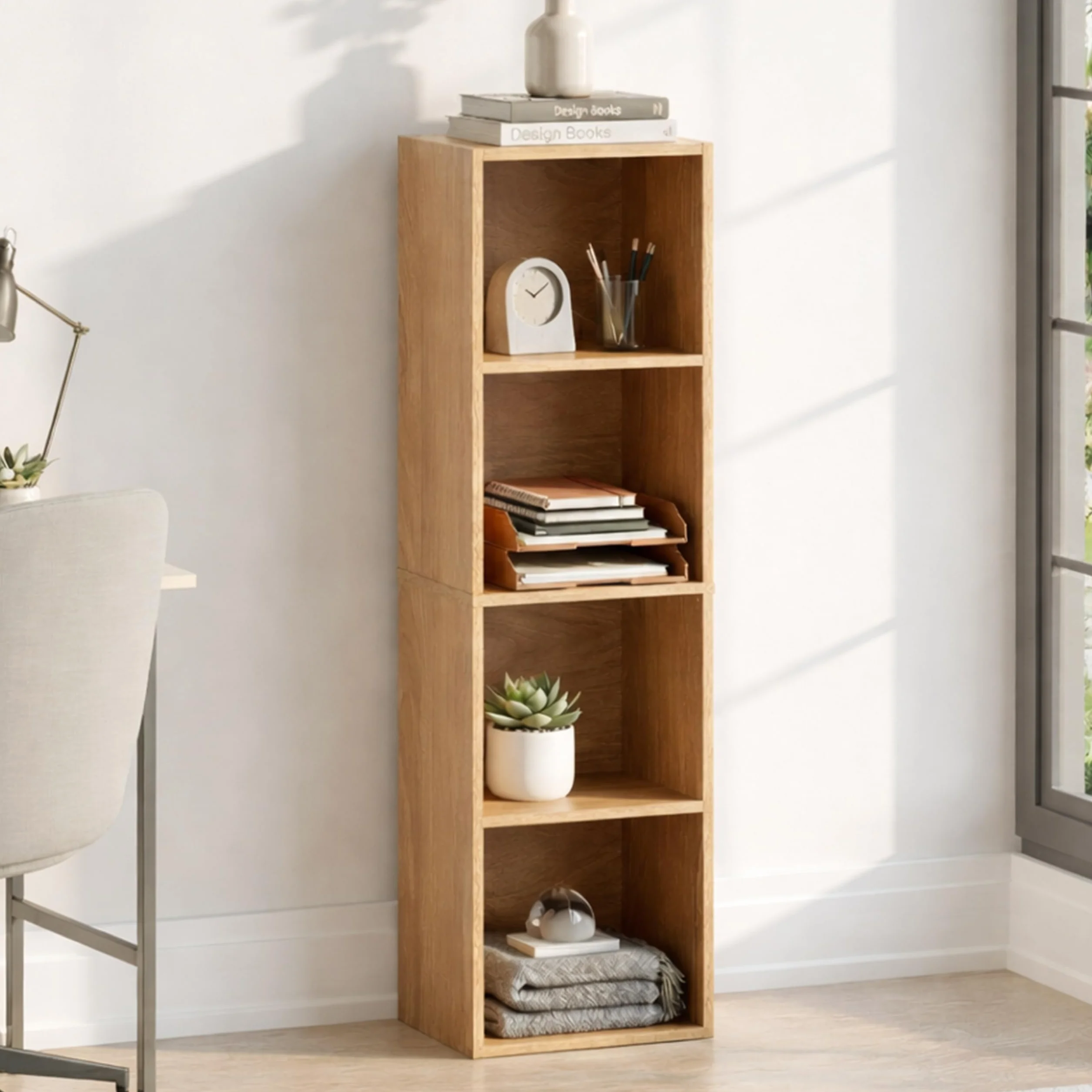 Vida Designs Oxford 4-poziomowy regał na książki, drewno dębowe, regał ekspozycyjny, regał biurowy, meble do salonu