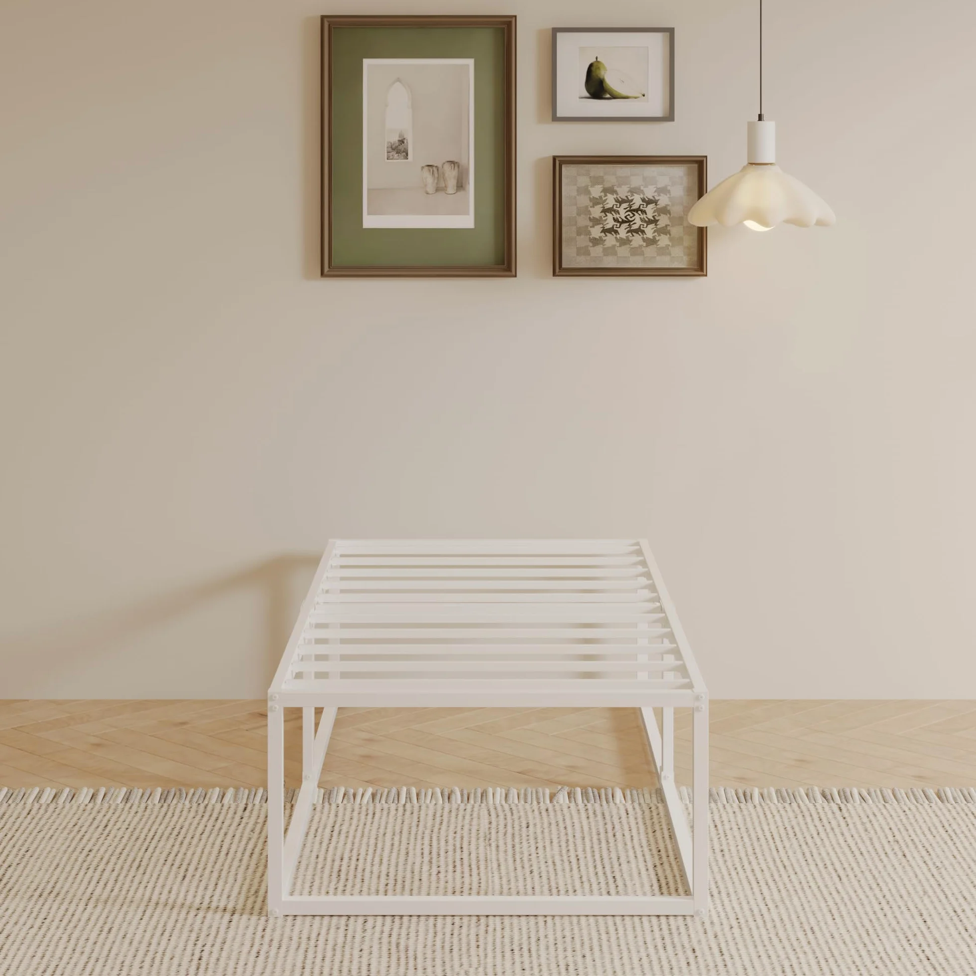 EMODA Wysokie łóżka pojedyncze 46 cm, 90 x 200 cm, stabilne metalowe łóżko z ramą ze stali, duża przestrzeń do przechowywania pod łóżkiem, bezgłośne, łatwy montaż, białe